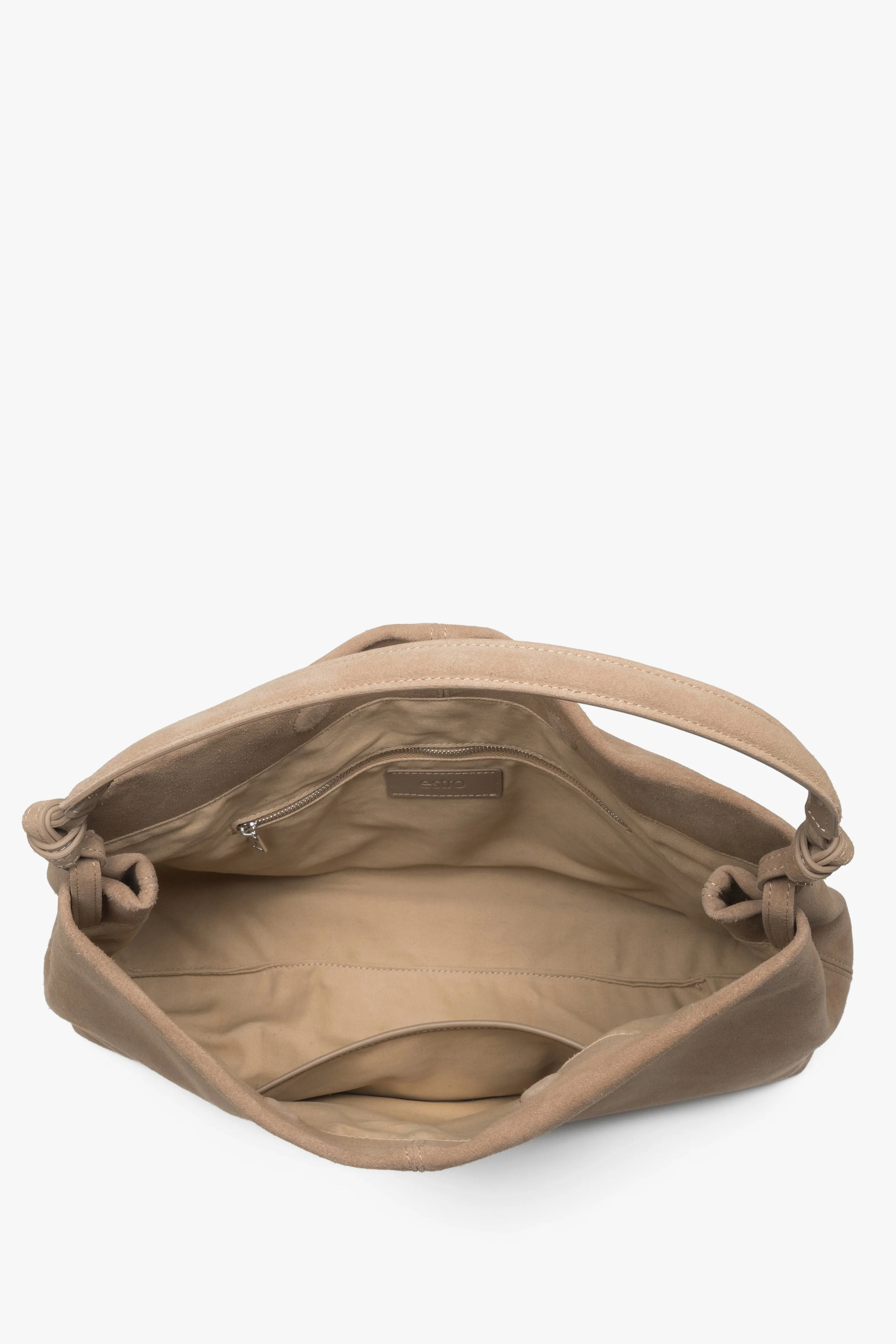 Beżowa shopperka damska z weluru naturalnego Estro ER00118912 - Image 6