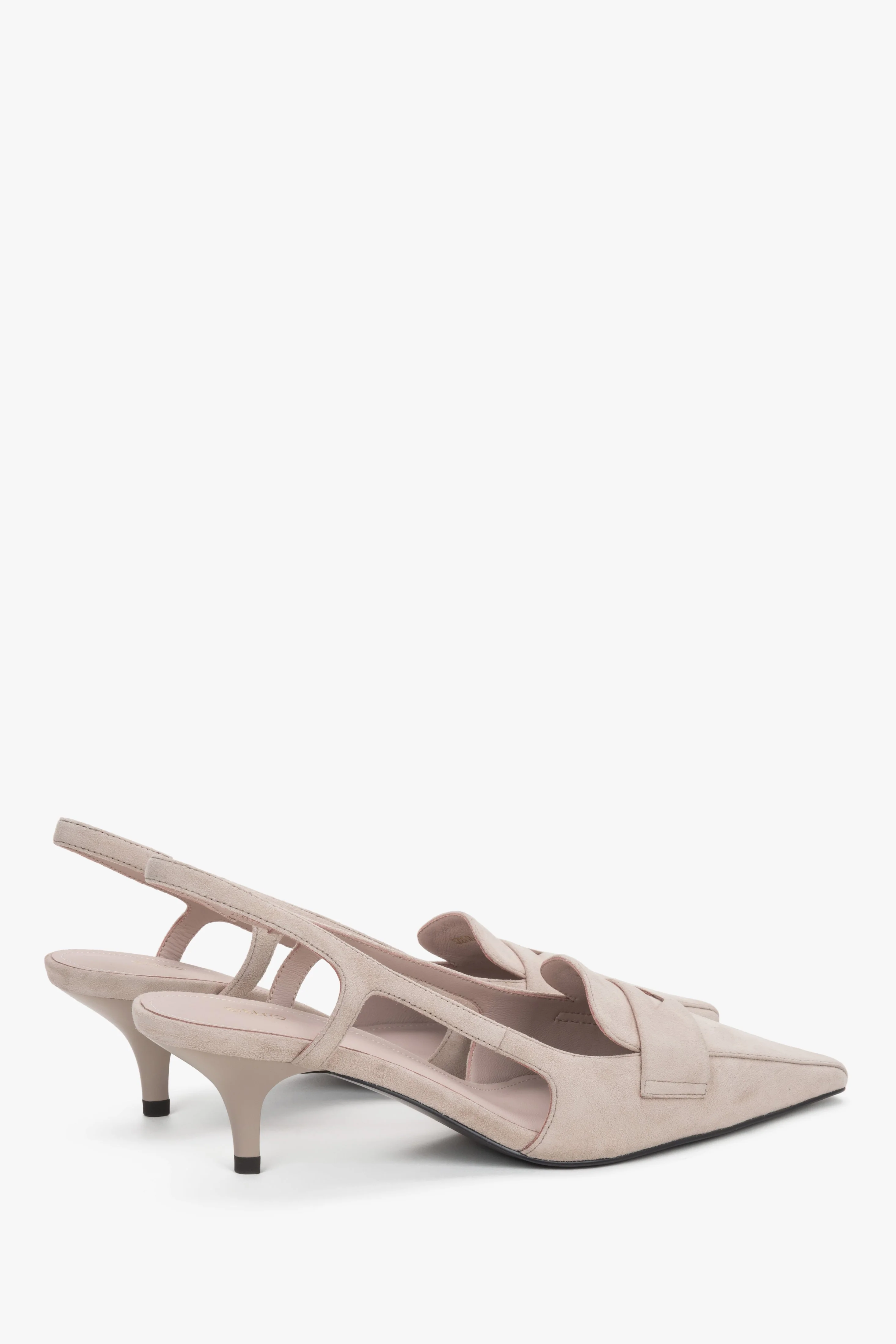 Beżowe czółenka - slingbacki z weluru naturalnego na obcasie typu kitten heel Estro ER00119676 - Image 5