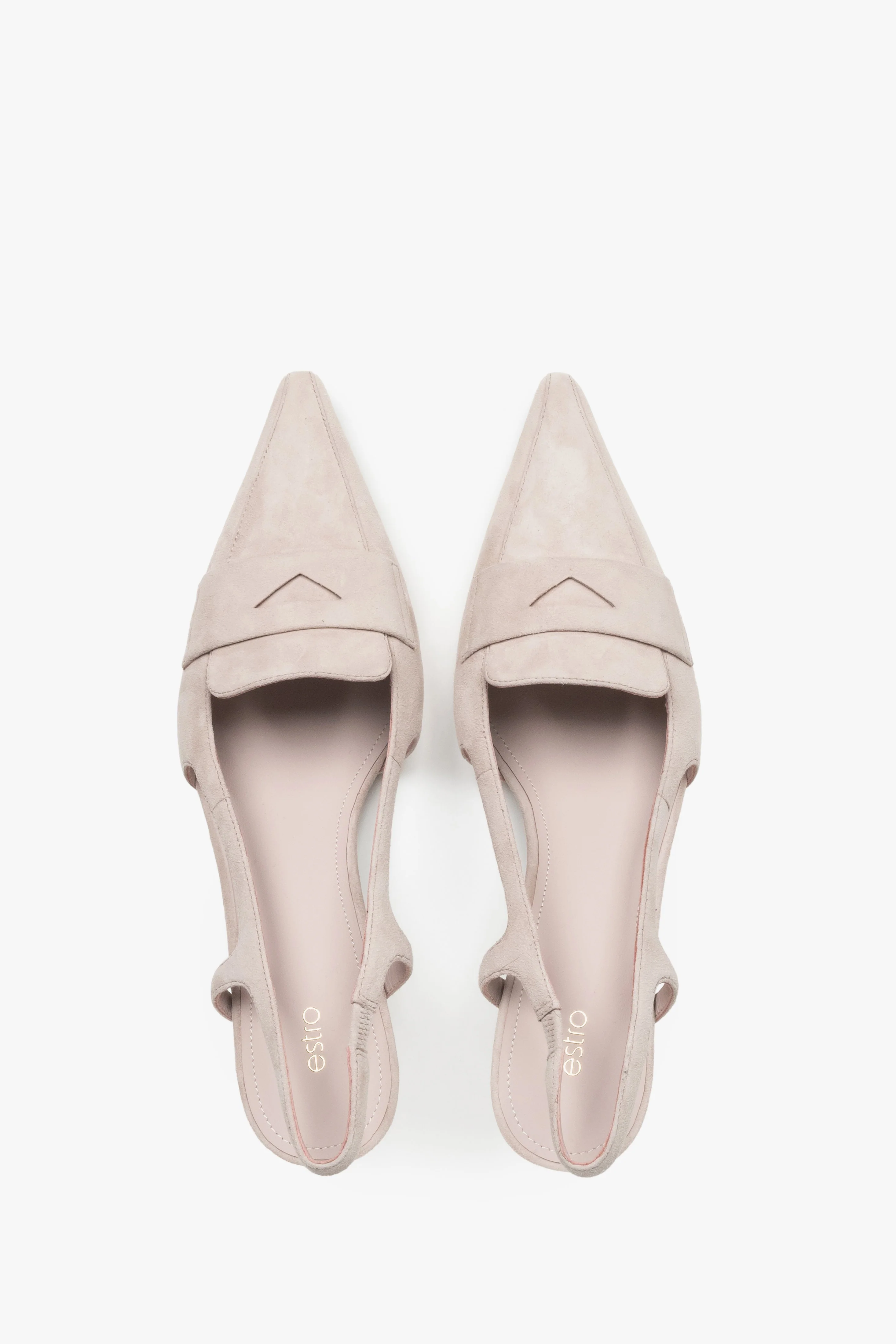 Beżowe czółenka - slingbacki z weluru naturalnego na obcasie typu kitten heel Estro ER00119676 - Image 7