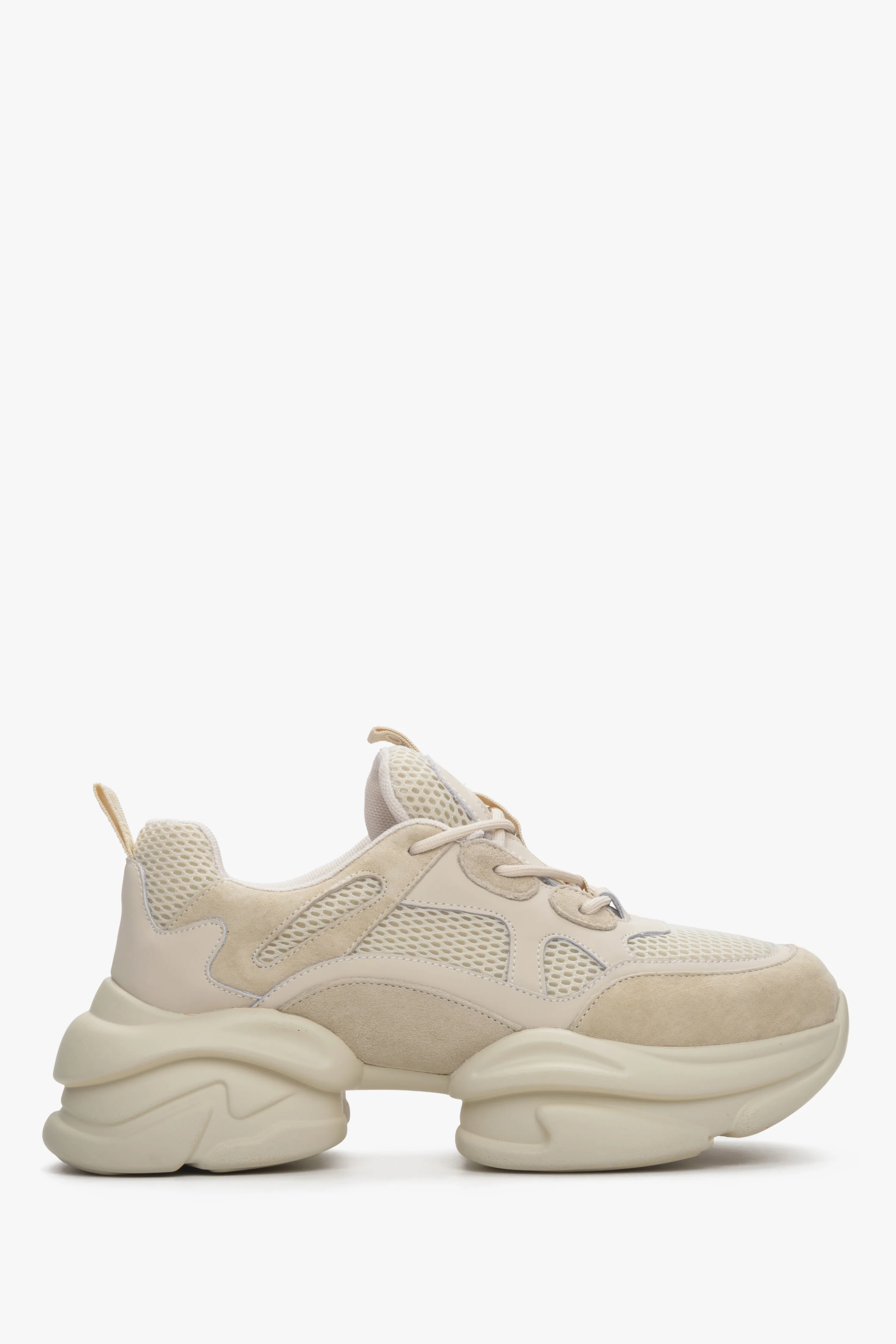 Beżowe sneakersy damskie z zamszu naturalnego z siateczką Estro ER00114170 - Image 3