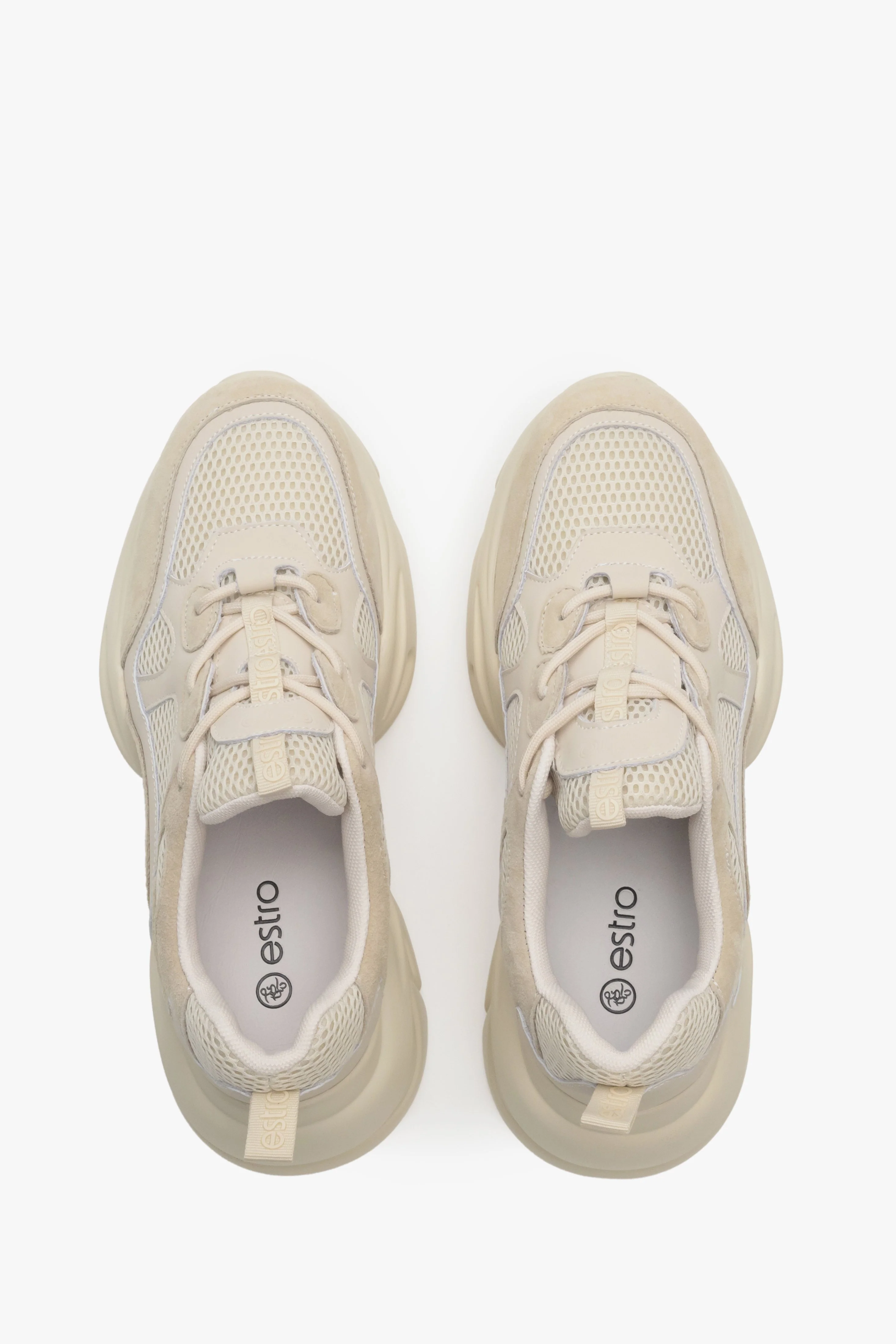 Beżowe sneakersy damskie z zamszu naturalnego z siateczką Estro ER00114170 - Image 4