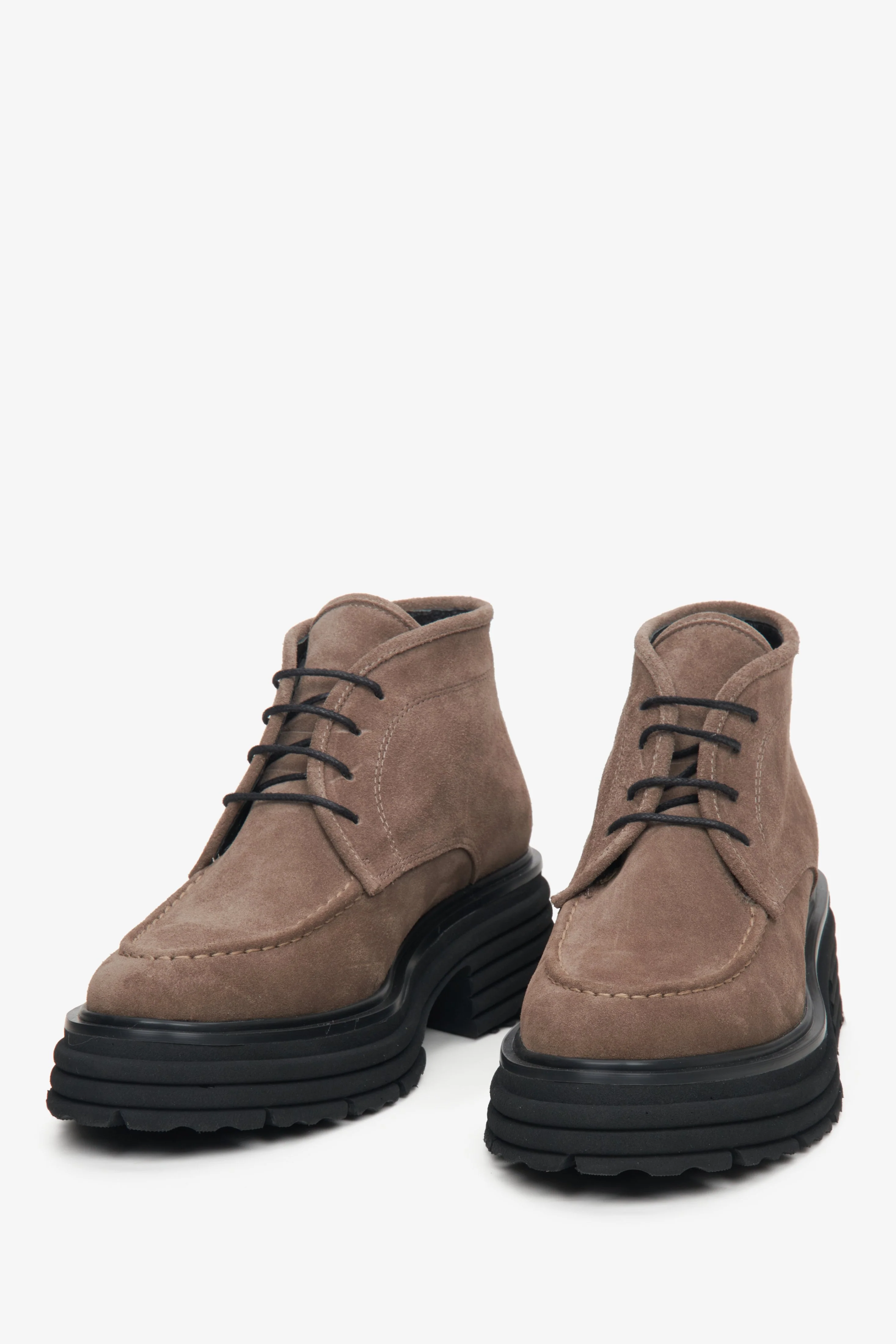Brązowe niskie botki damskie z zamszu naturalnego Estro ER00114039 - Image 3