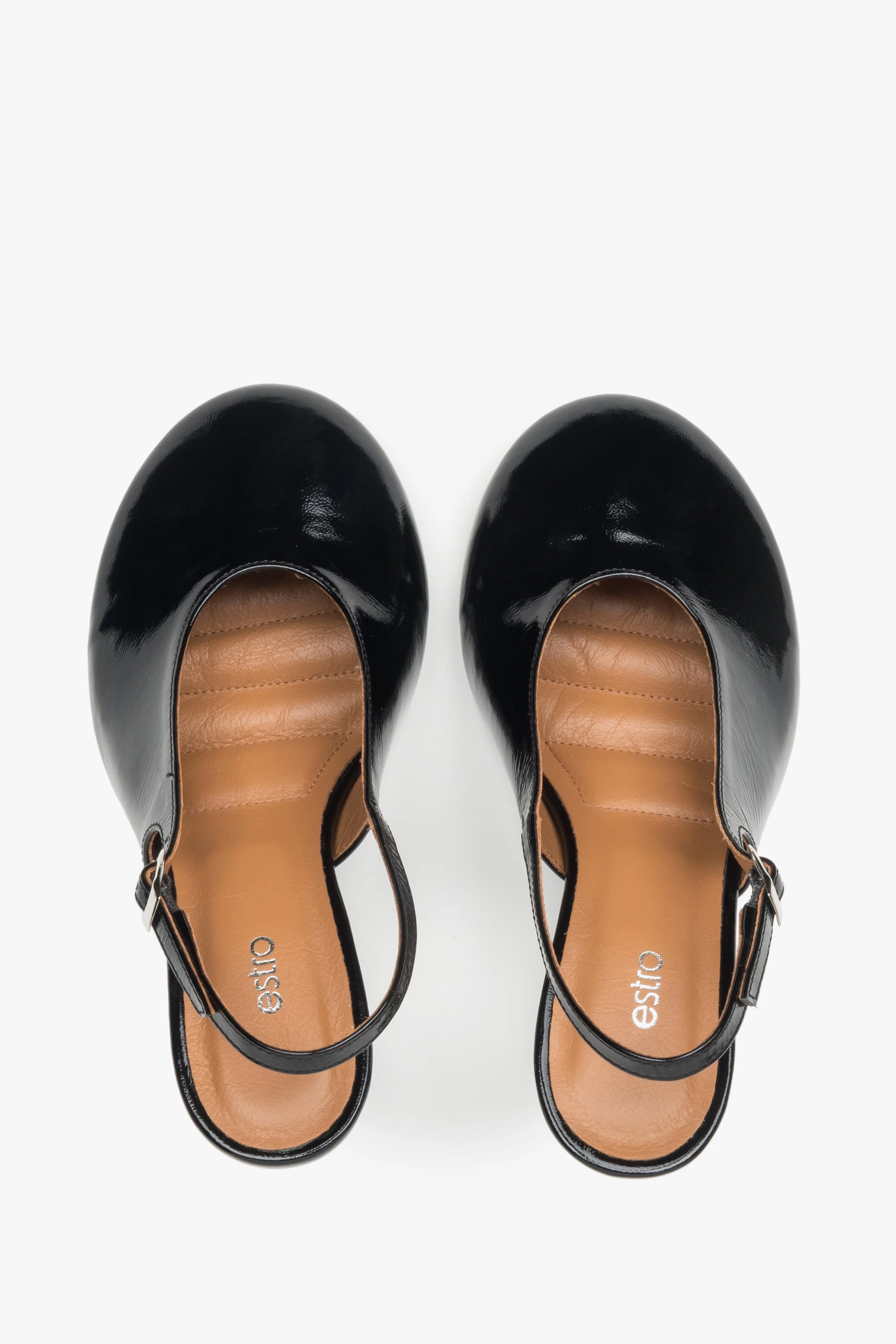 Czarne buty na obcasie typu slingback z włoskiej skóry lakierowanej Premium Estro ER00117101 - Image 4
