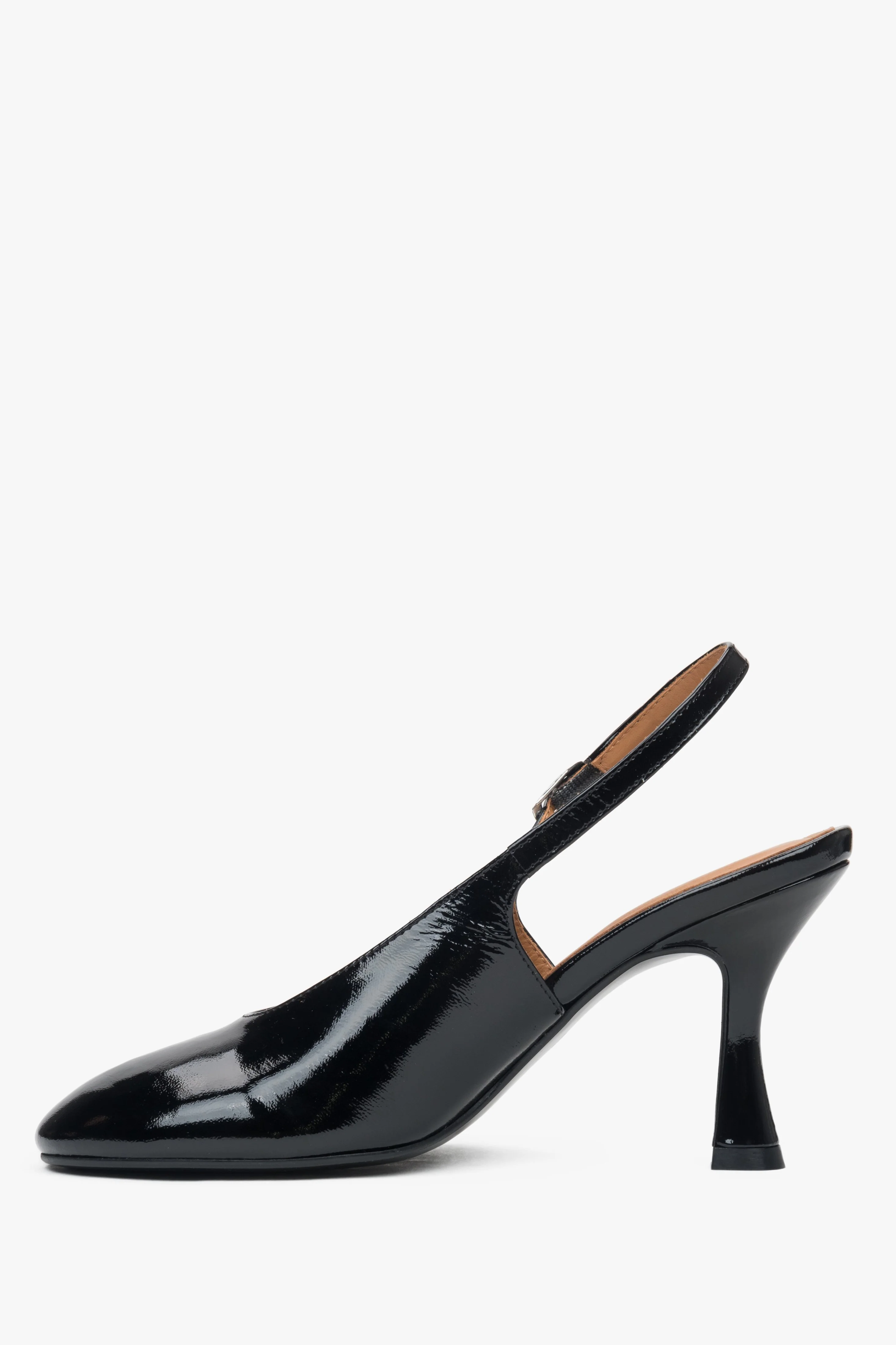 Czarne buty na obcasie typu slingback z włoskiej skóry lakierowanej Premium Estro ER00117101 - Image 6