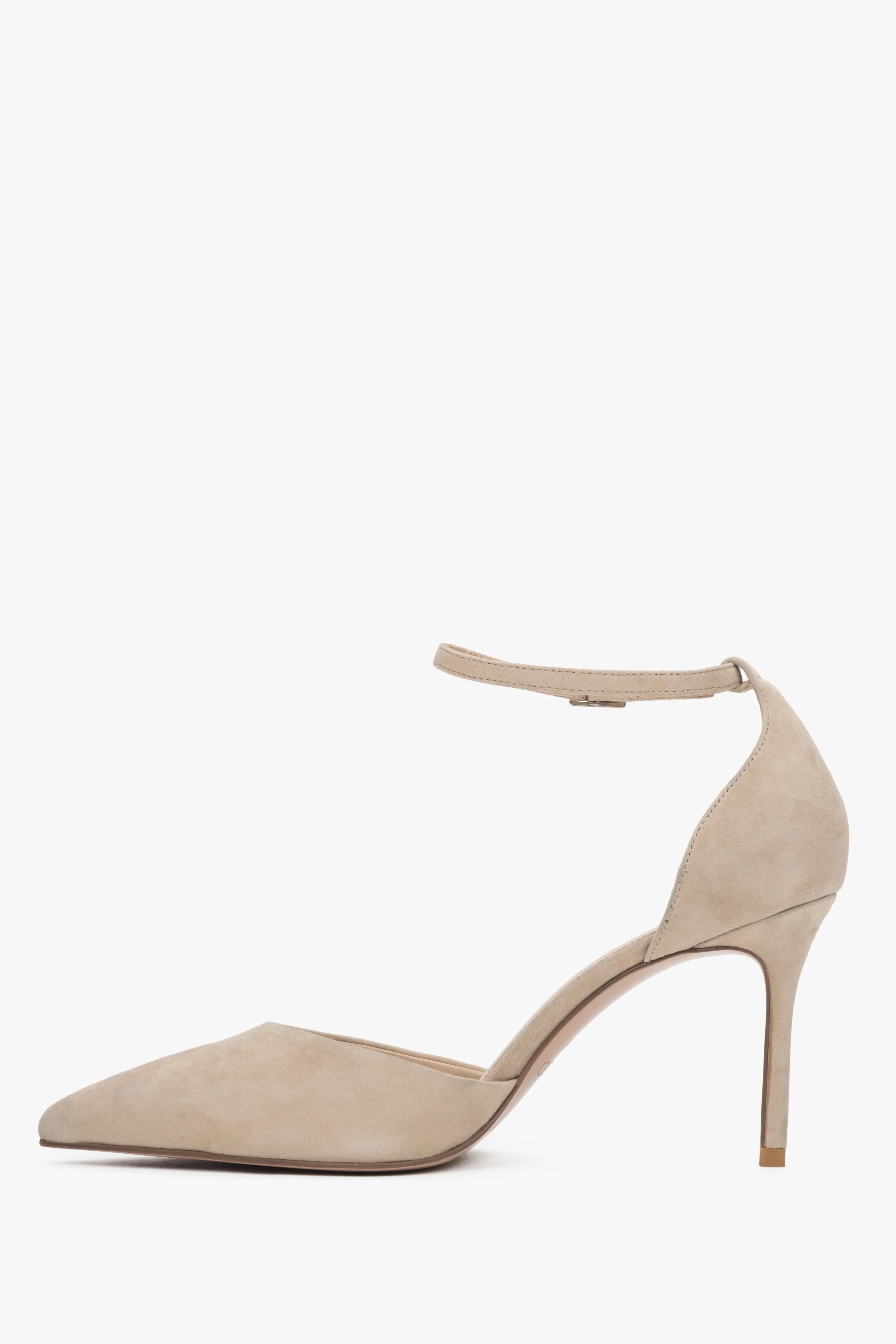 Beżowe buty na obcasie ze sprzączką z weluru naturalnego Estro ER00118467 - Image 4