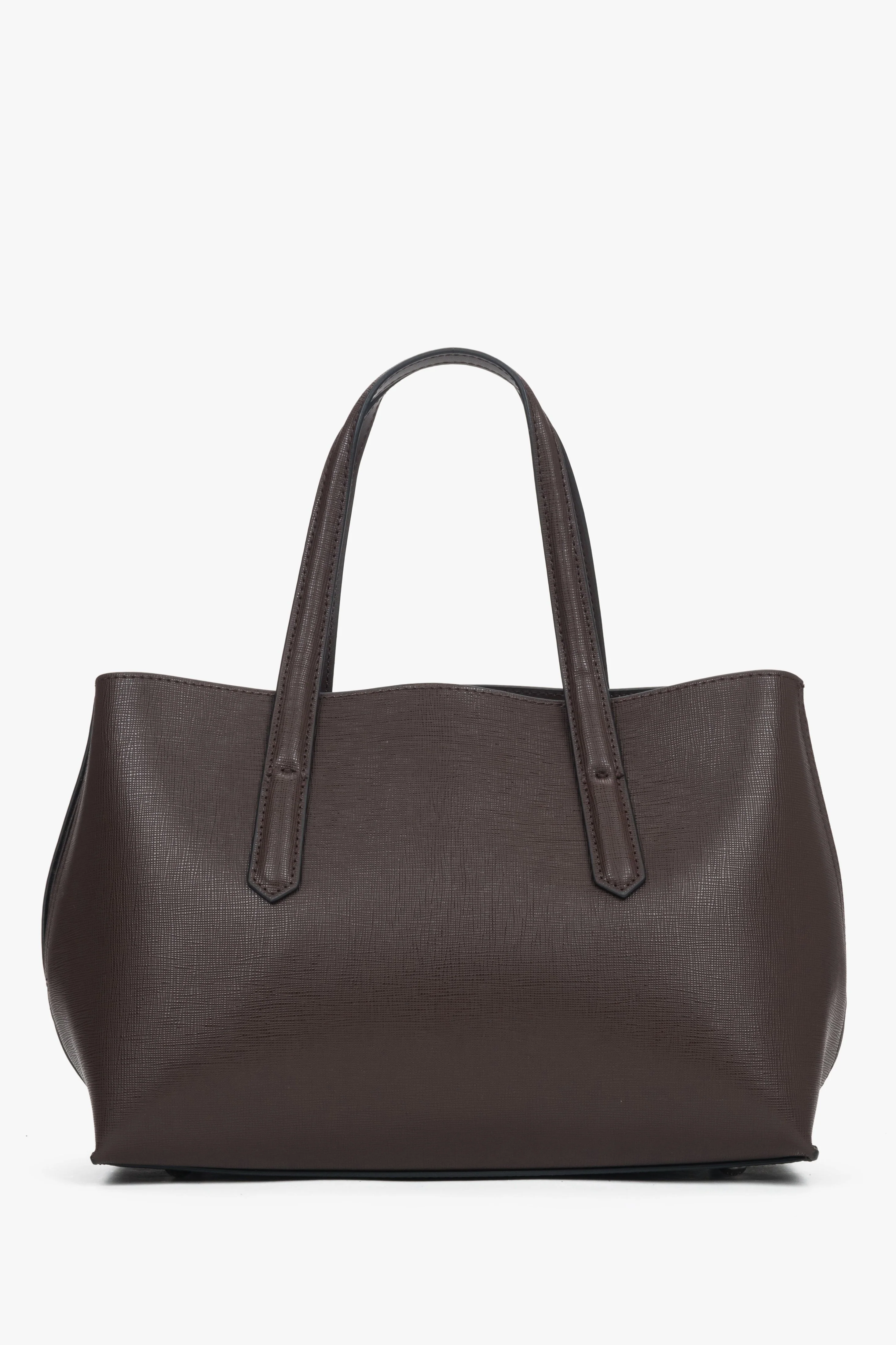 Ciemnobrązowa elegancka torebka damska typu tote ze skóry naturalnej Estro ER00118995 - Image 3