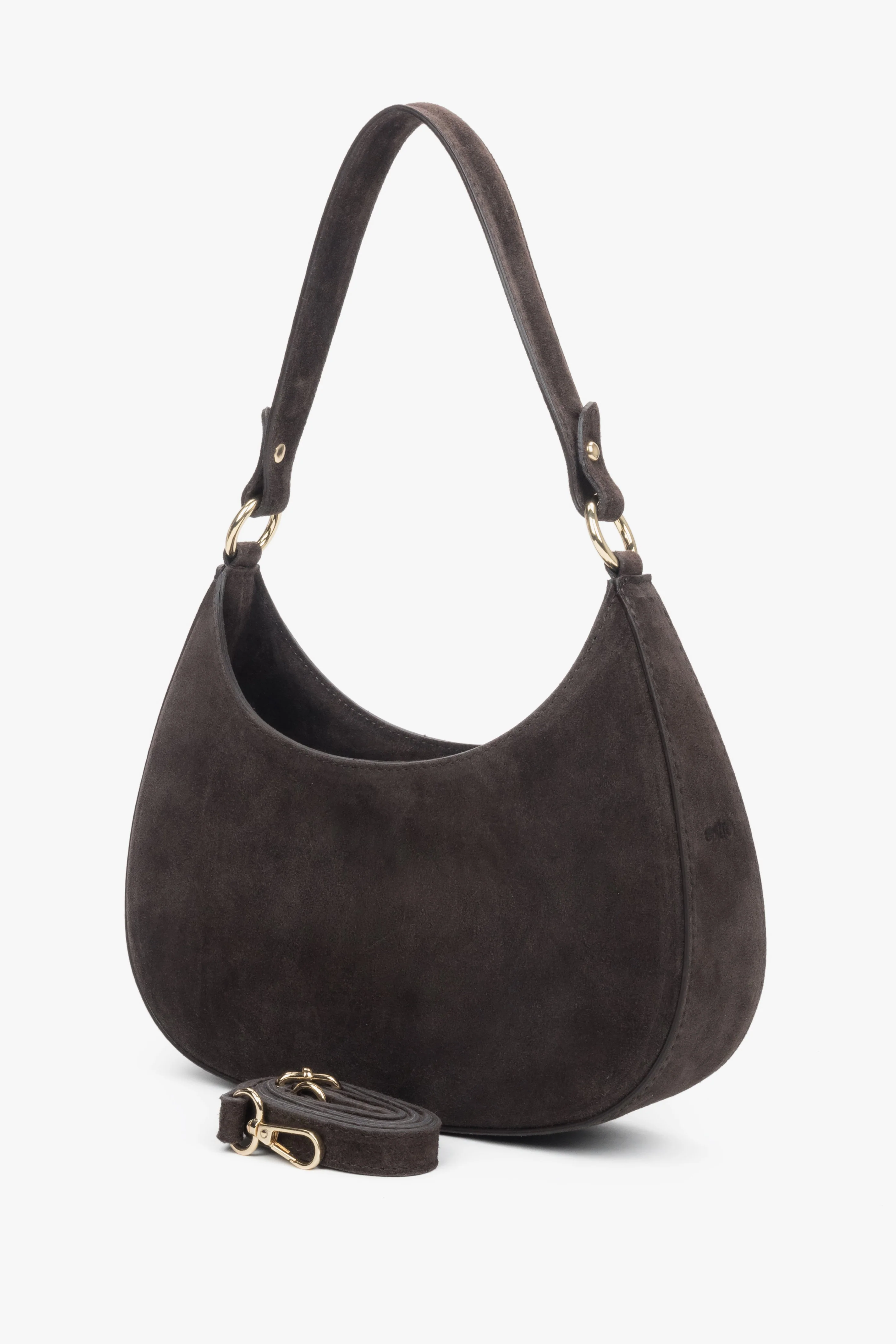 Ciemnobrązowa torebka damska typu shoulder bag z włoskiego weluru naturalnego Premium Estro ER00118162 - Image 2