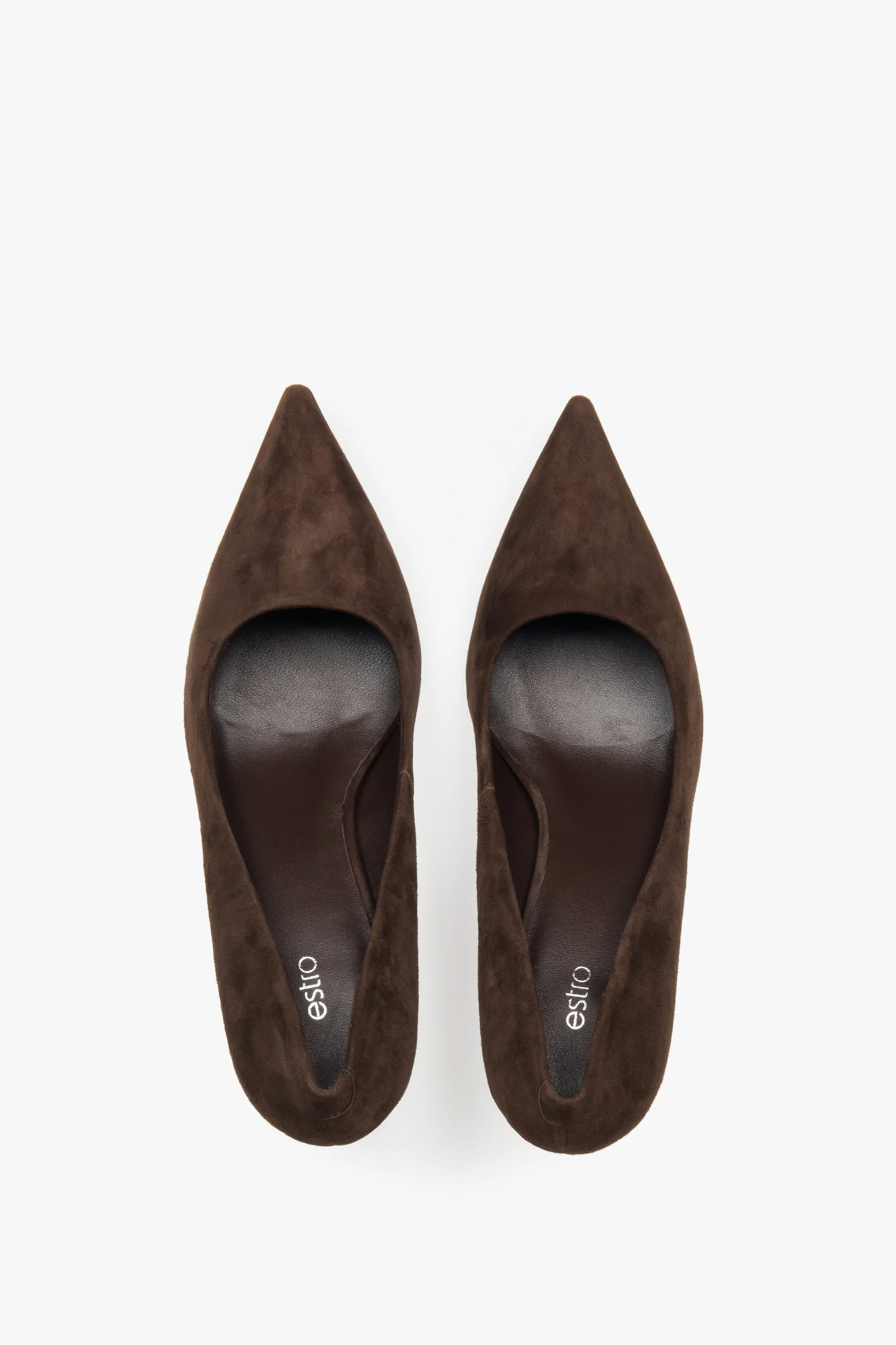 Ciemnobrązowe buty damskie na niskim obcasie z weluru naturalnego Estro ER00117993 - Image 6