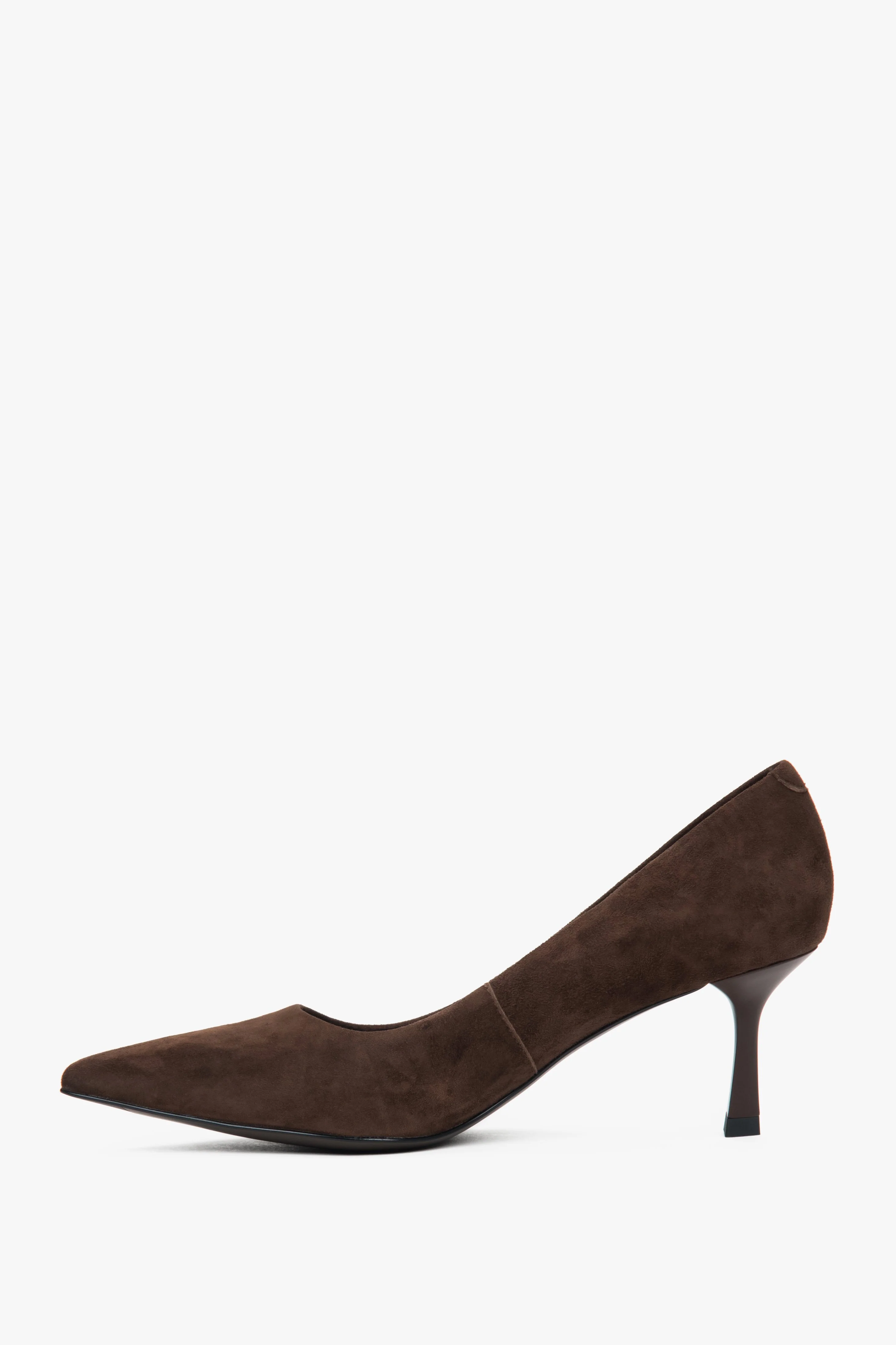 Ciemnobrązowe buty damskie na niskim obcasie z weluru naturalnego Estro ER00117993 - Image 7