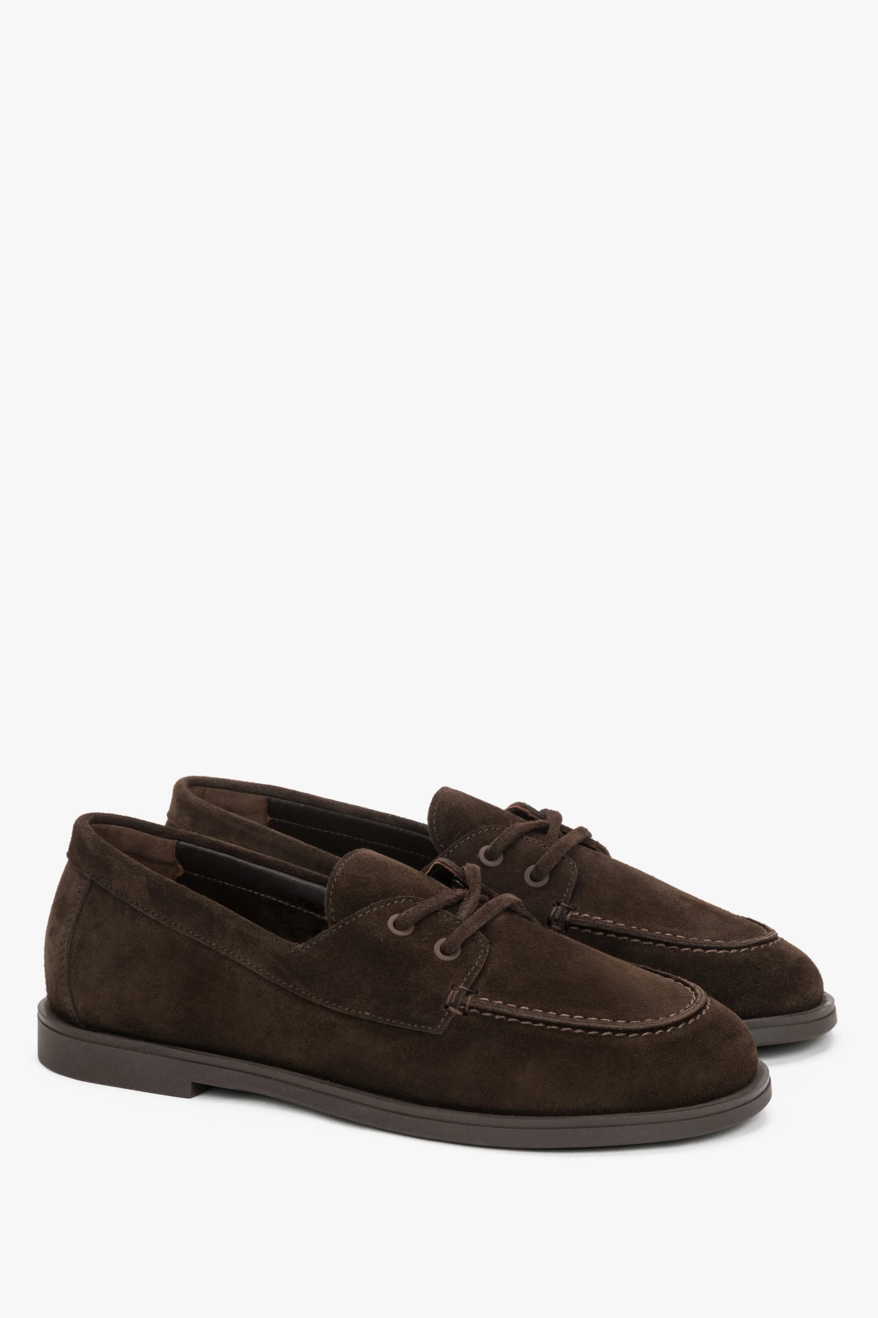 Ciemnobrązowe loafersy damskie w stylu żeglarskim z włoskiego weluru naturalnego Premium Estro ER00120204 - Image 2