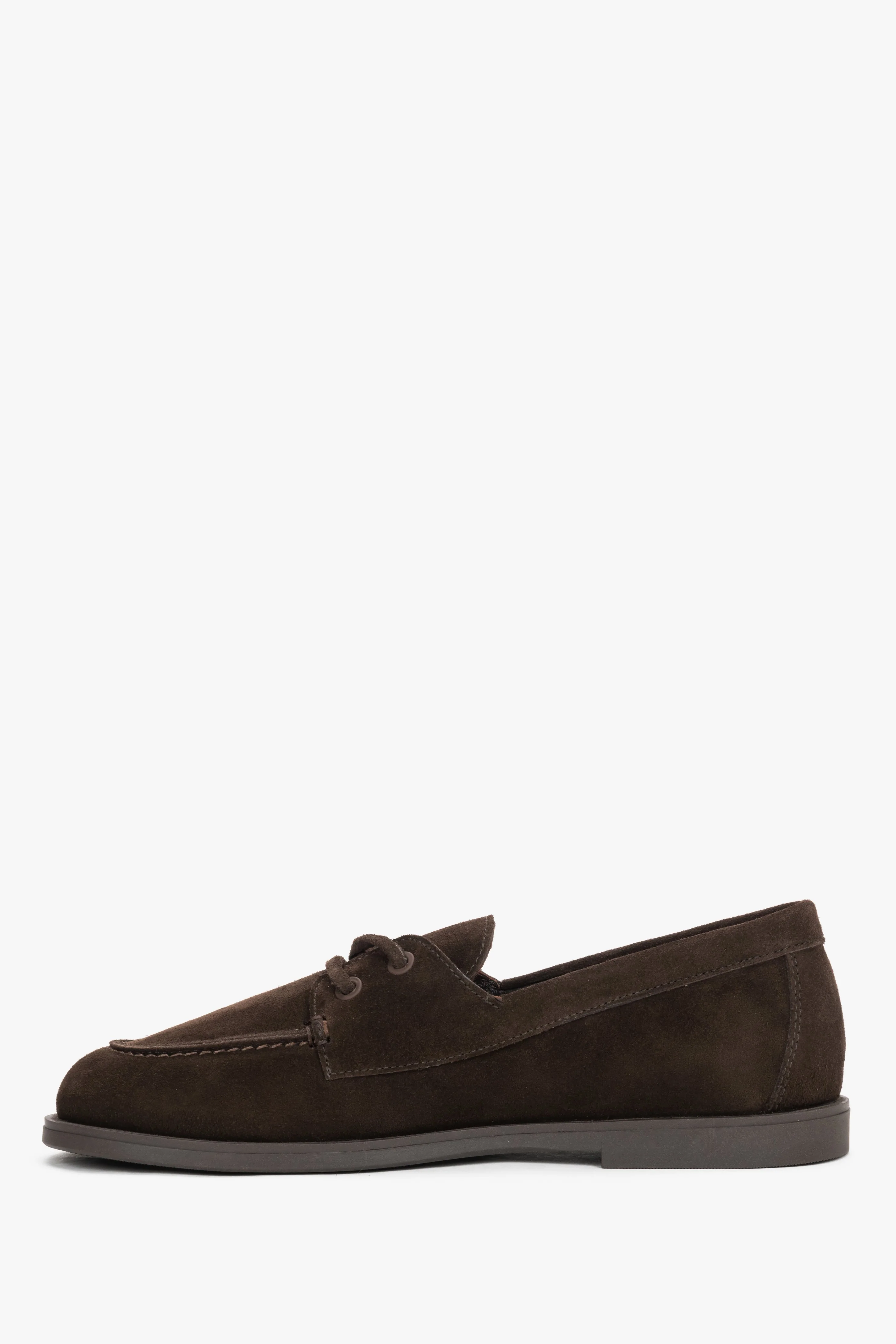 Ciemnobrązowe loafersy damskie w stylu żeglarskim z włoskiego weluru naturalnego Premium Estro ER00120204 - Image 3