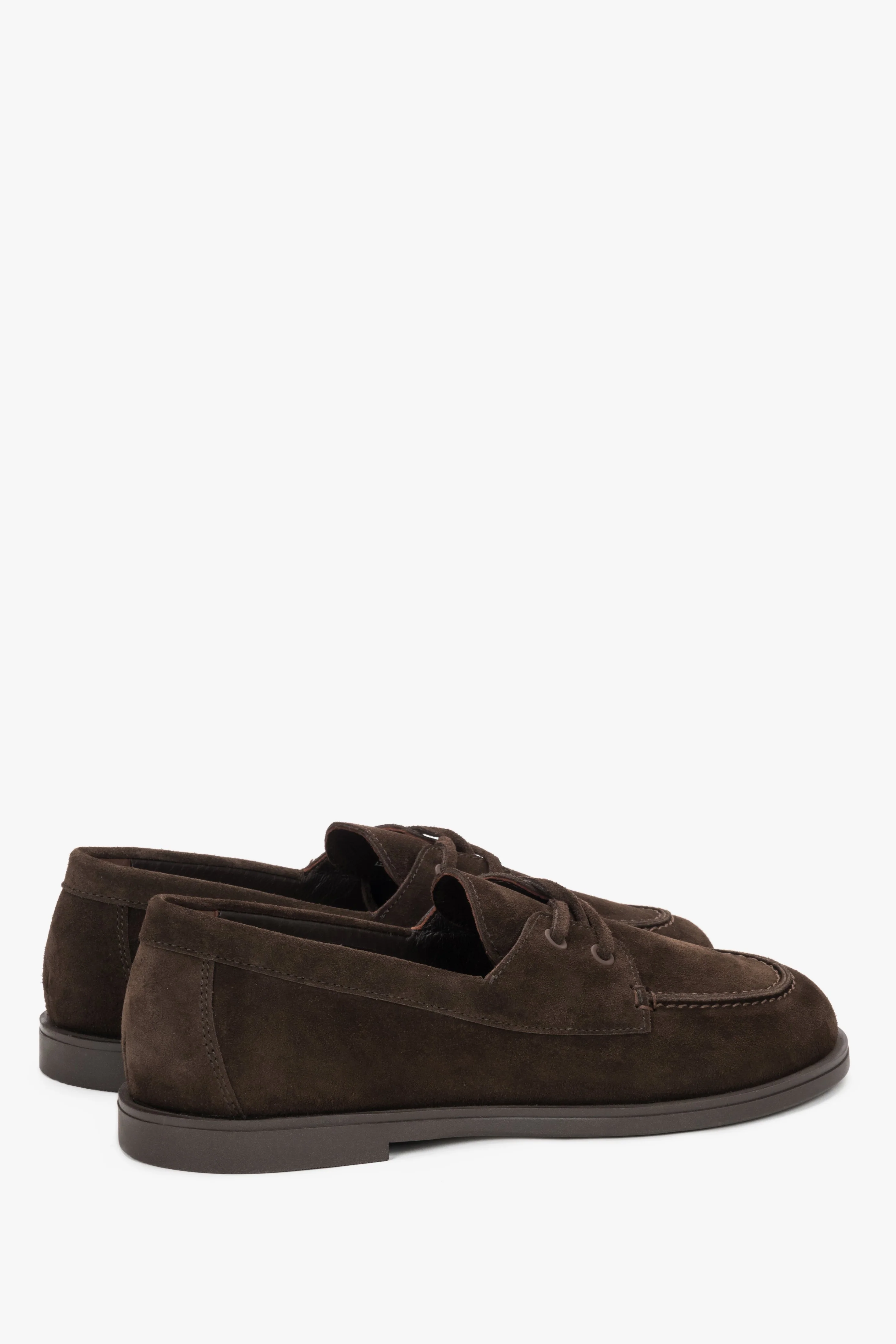 Ciemnobrązowe loafersy damskie w stylu żeglarskim z włoskiego weluru naturalnego Premium Estro ER00120204 - Image 5