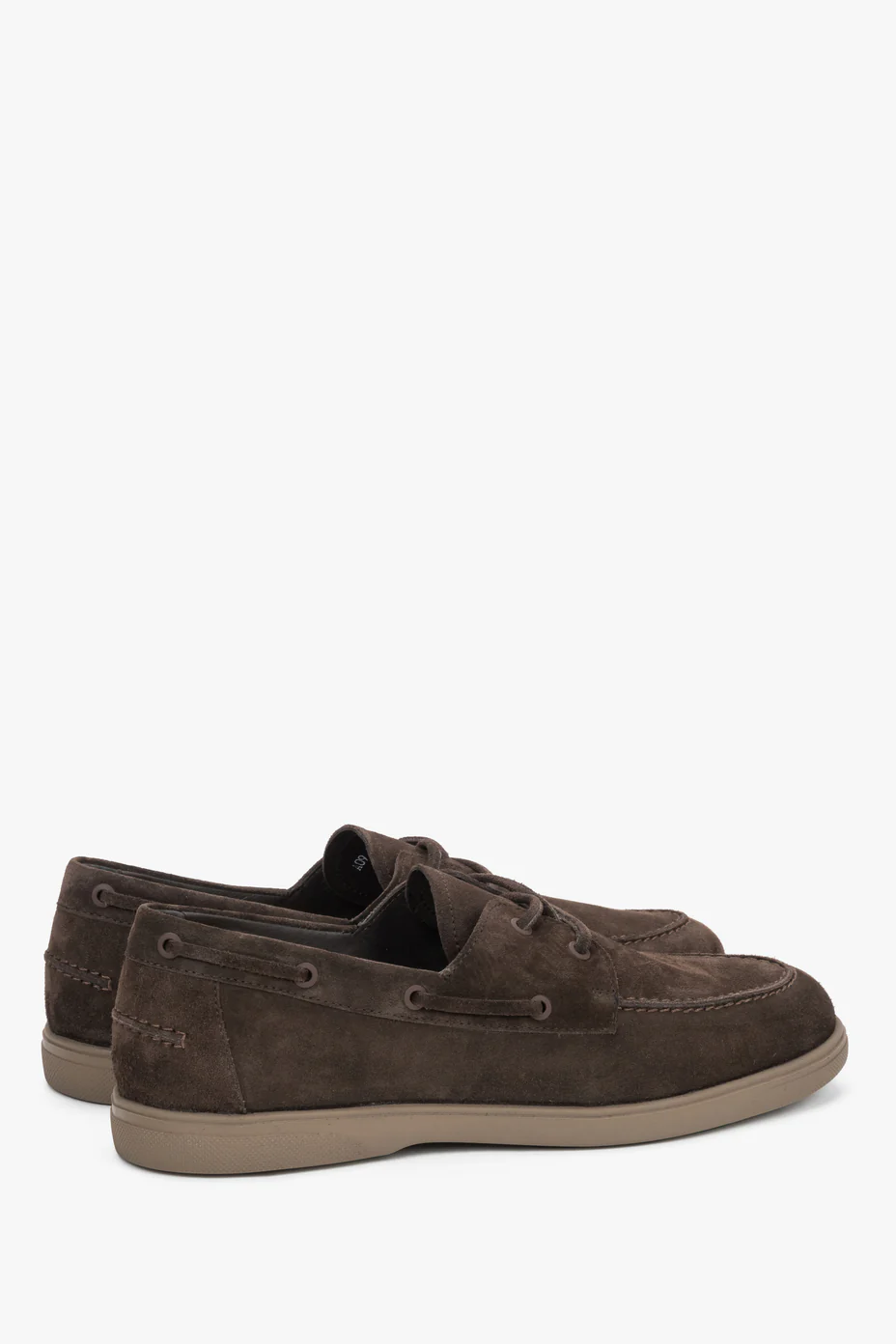 Ciemnobrązowe loafersy męskie w stylu żeglarskim z włoskiego weluru naturalnego Premium Estro ER00119619 - Image 5