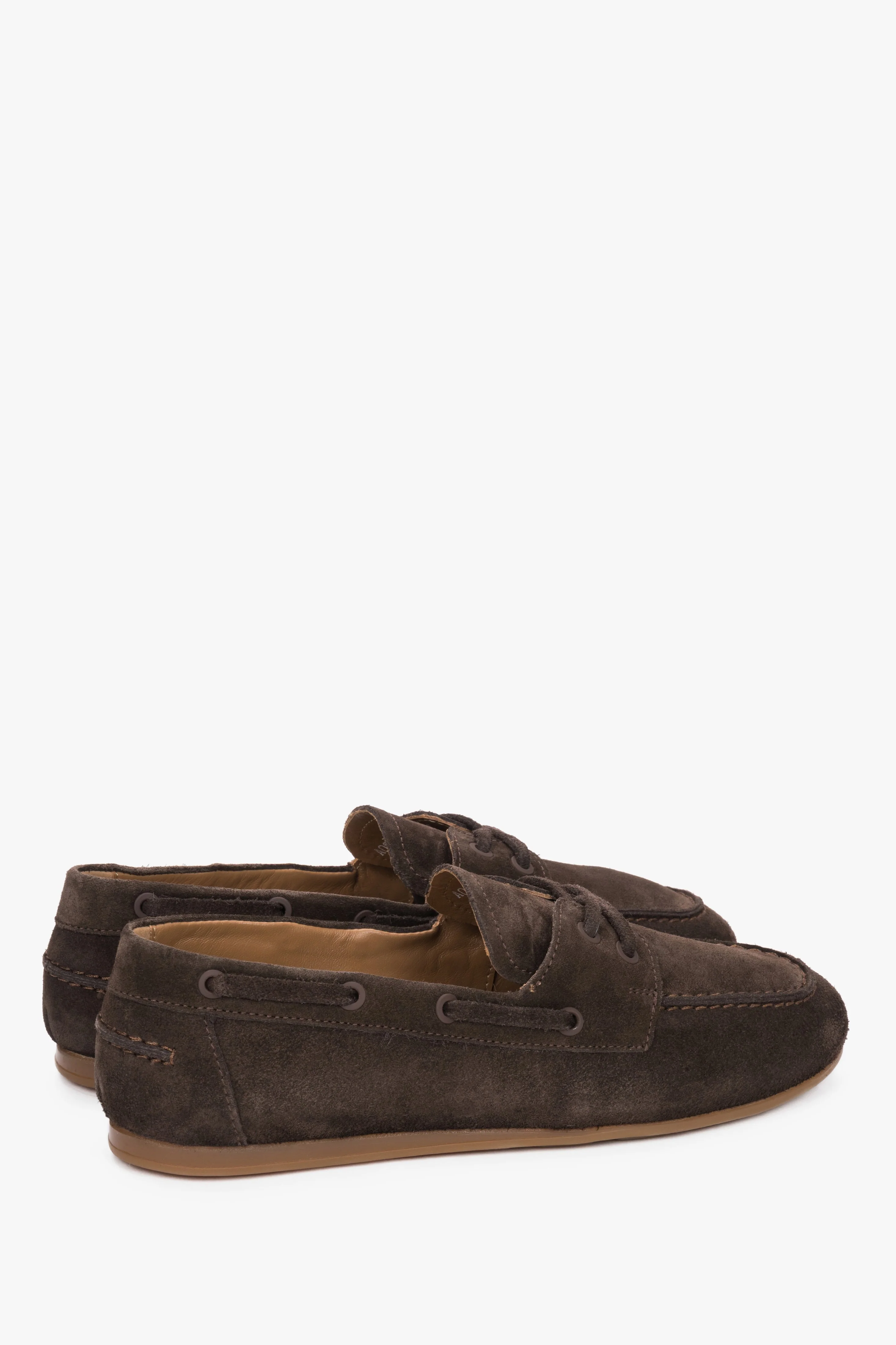 Ciemnobrązowe mokasyny damskie w stylu żeglarskim z włoskiego weluru Premium Estro ER00119492 - Image 5