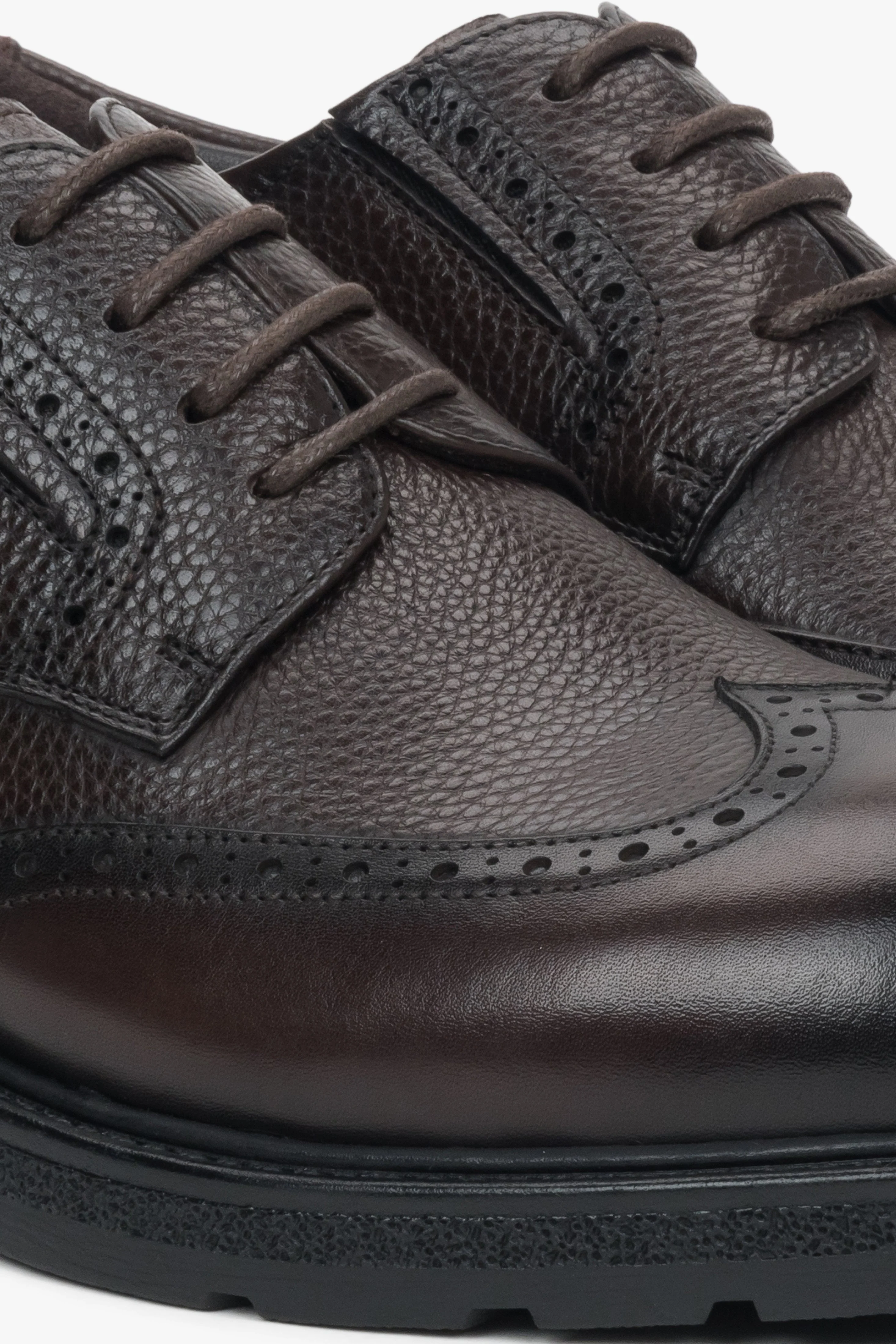 Ciemnobrązowe półbuty męskie typu brogue ze skóry naturalnej Estro ER00118236 - Image 6