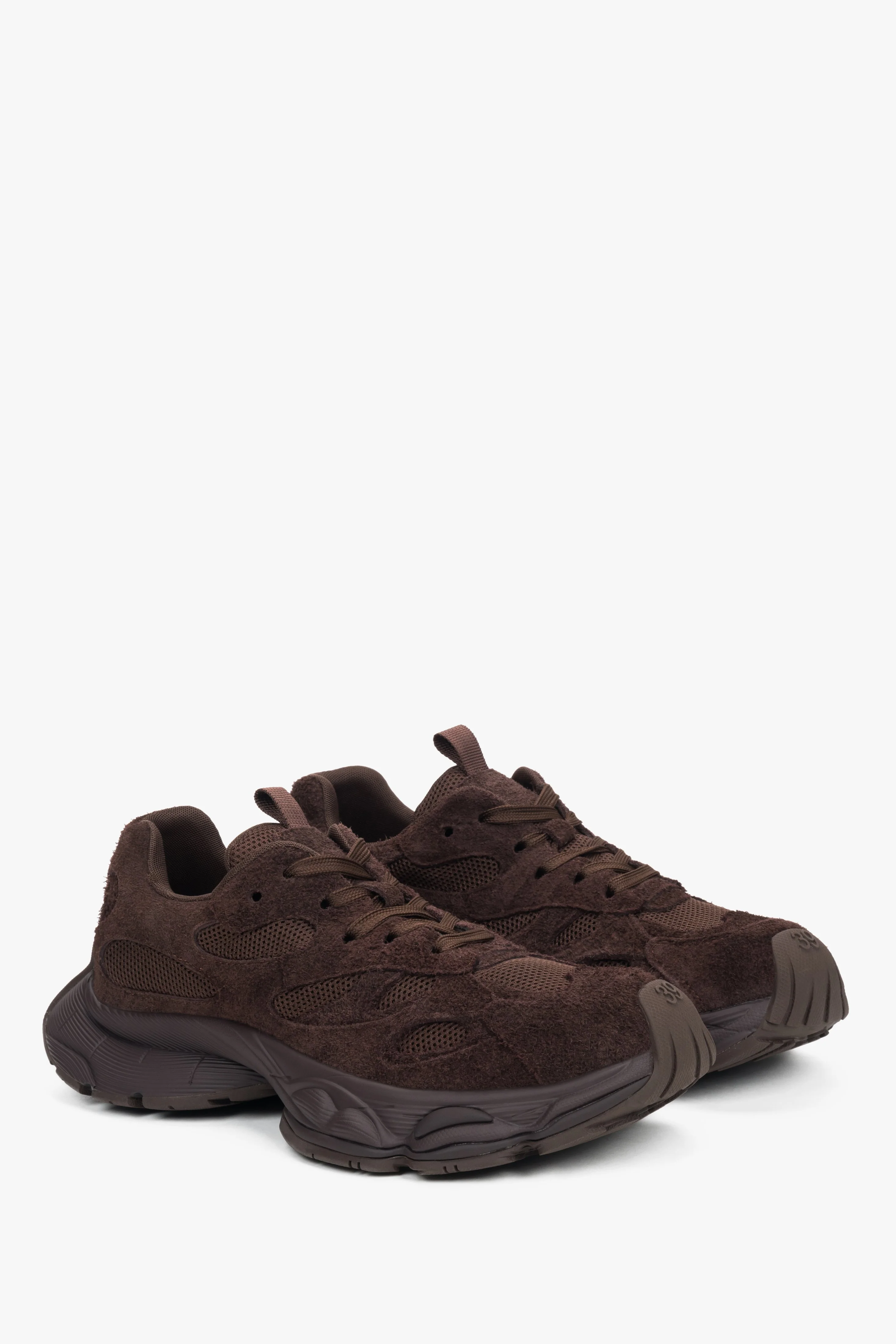 Ciemnobrązowe sneakersy damskie z miękkiego weluru na sprężystej platformie ES8 ER00118878 - Image 10