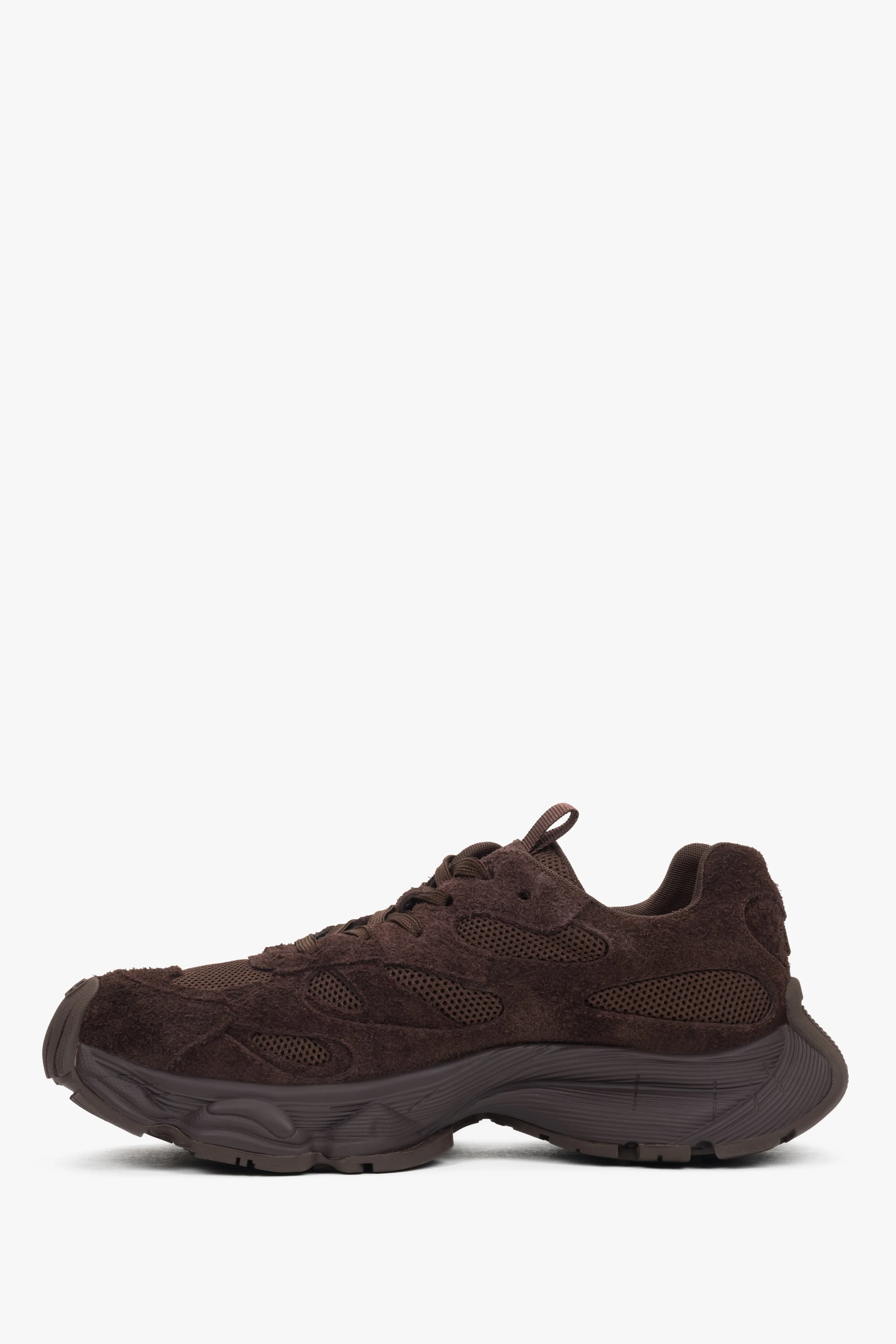 Ciemnobrązowe sneakersy damskie z miękkiego weluru na sprężystej platformie ES8 ER00118878 - Image 11