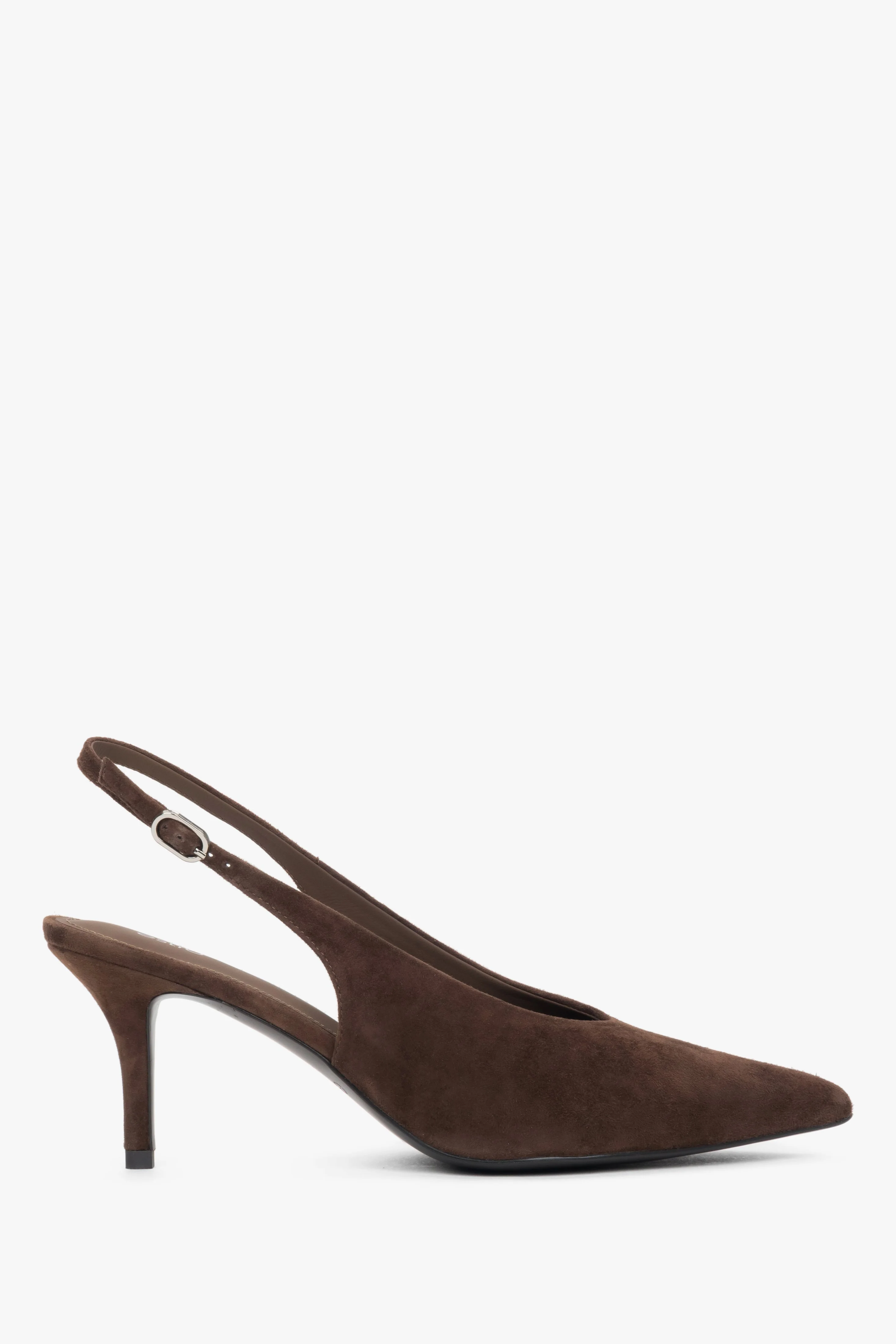 Ciemnobrązowe welurowe czółenka damskie typu slingback na obcasie Estro ER00119044 - Image 3