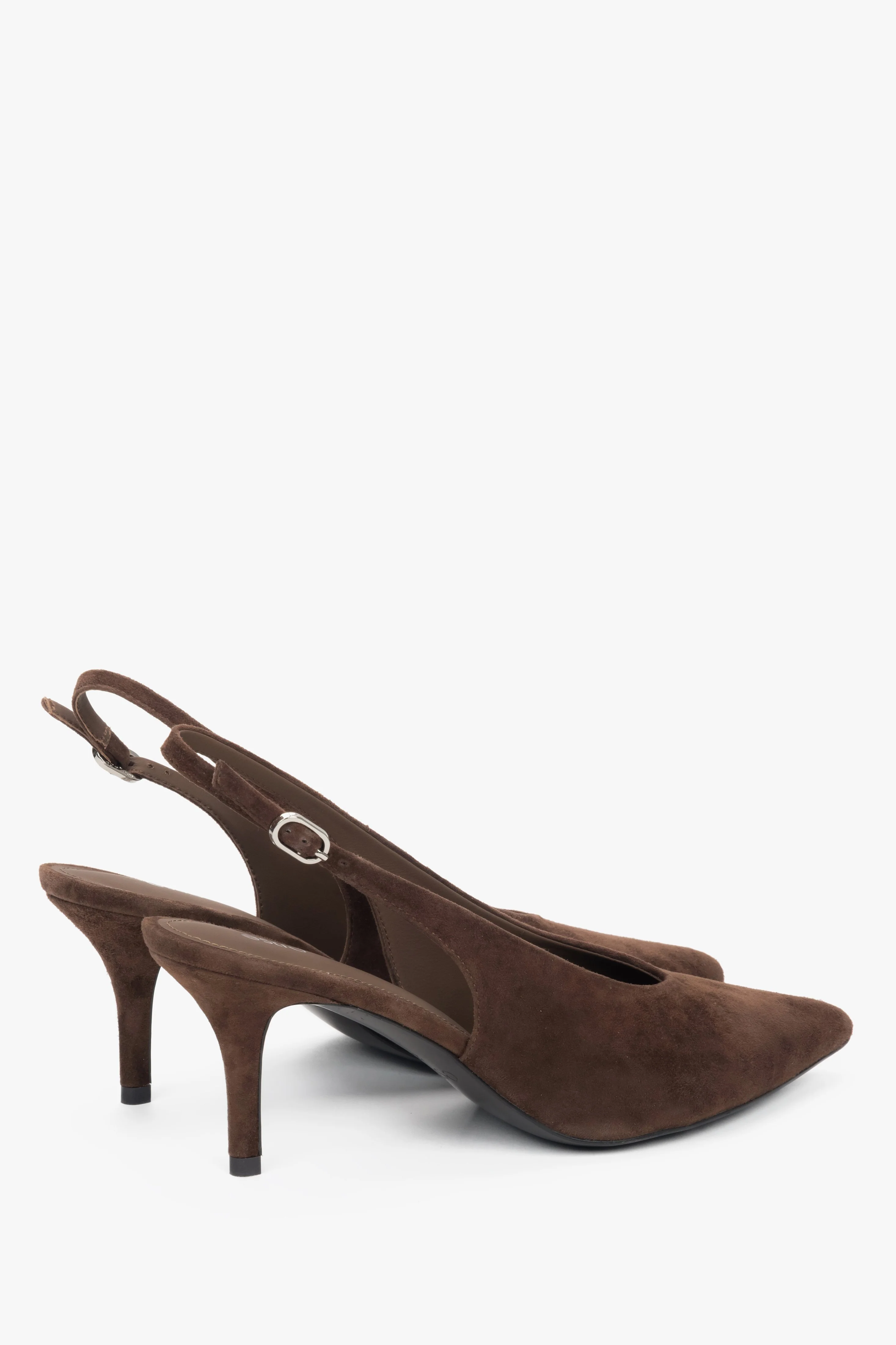 Ciemnobrązowe welurowe czółenka damskie typu slingback na obcasie Estro ER00119044 - Image 5
