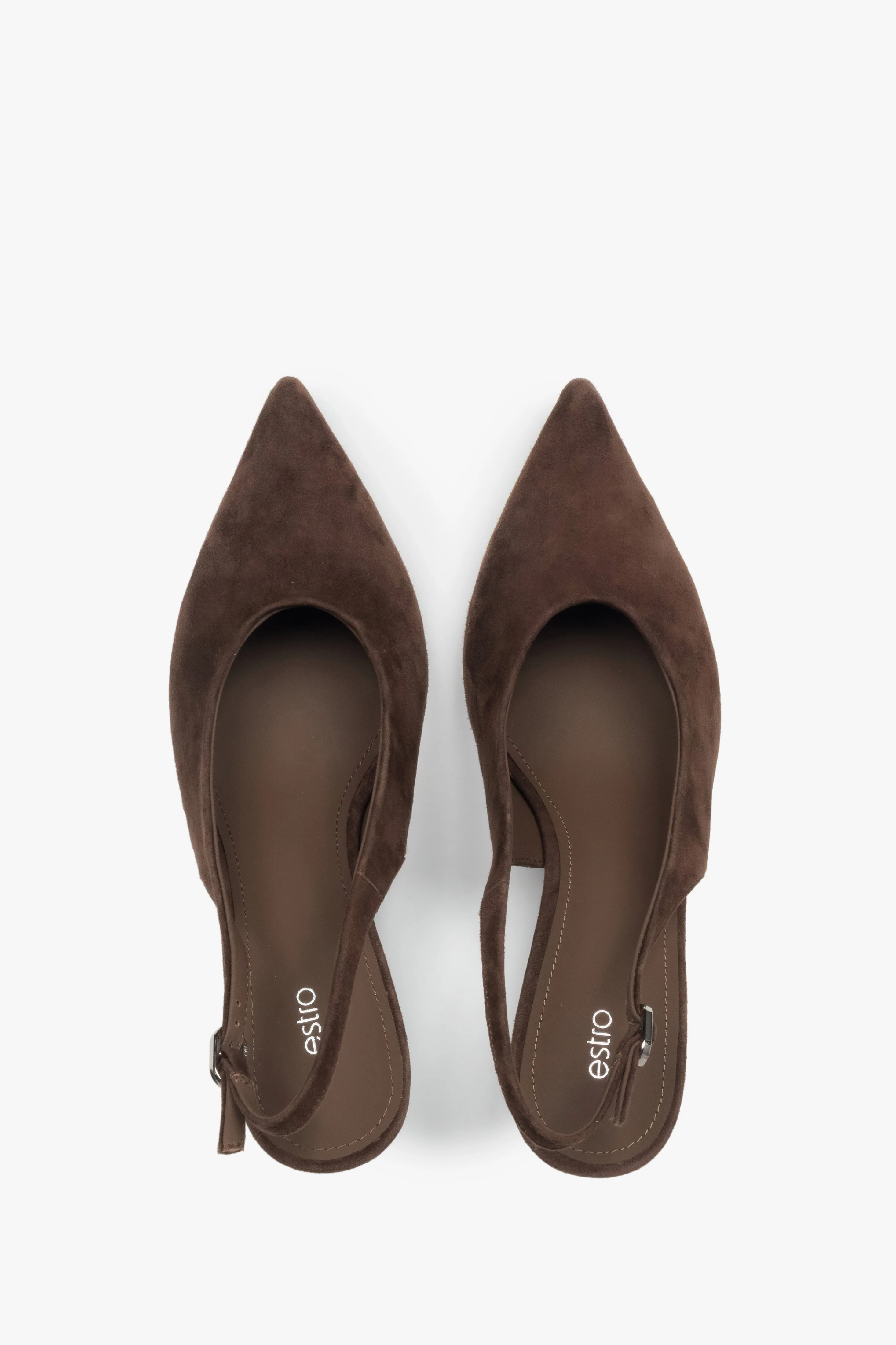 Ciemnobrązowe welurowe czółenka damskie typu slingback na obcasie Estro ER00119044 - Image 7