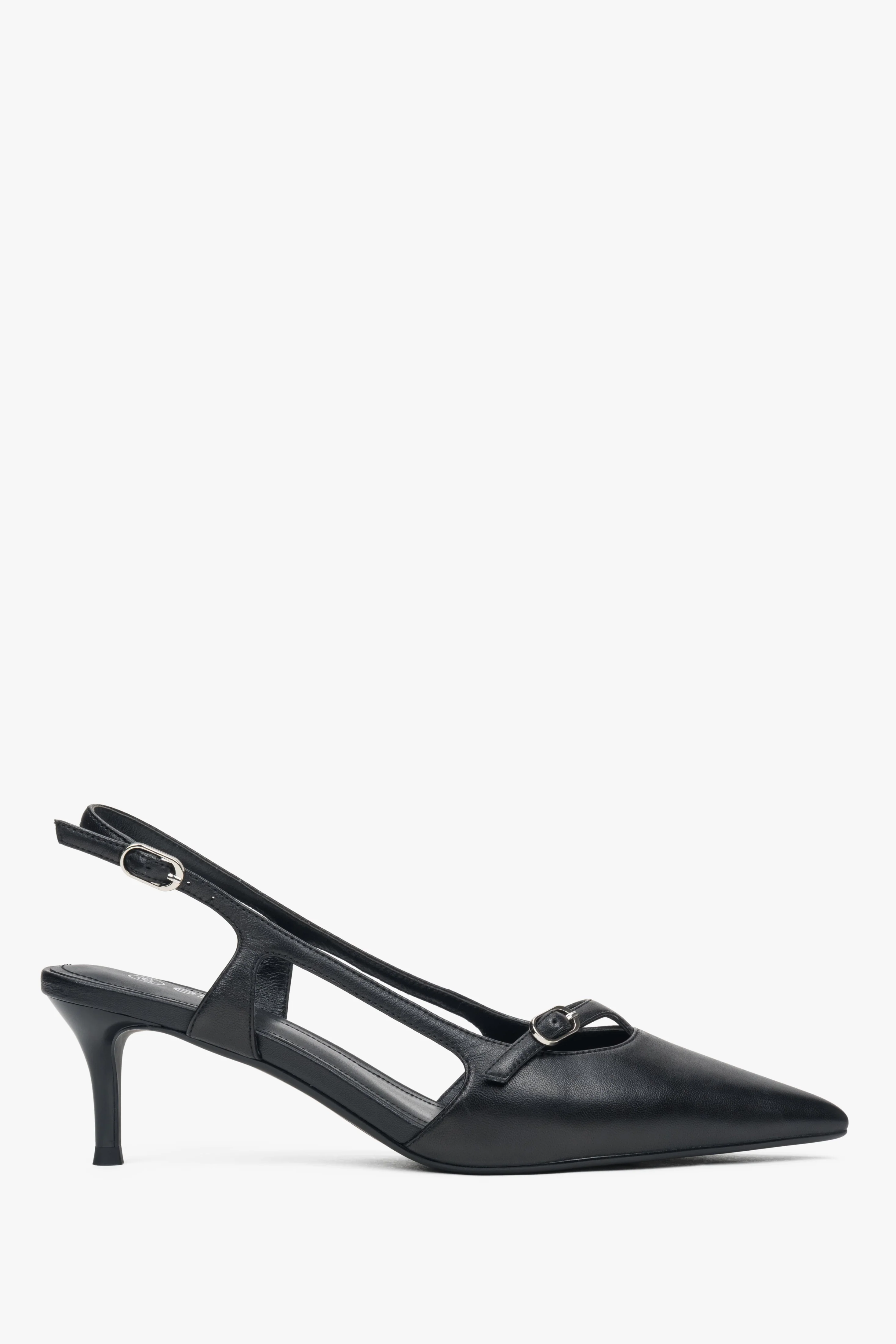 Czarne czółenka na niskim obcasie typu slingback ze skóry naturalnej Estro ER00116276