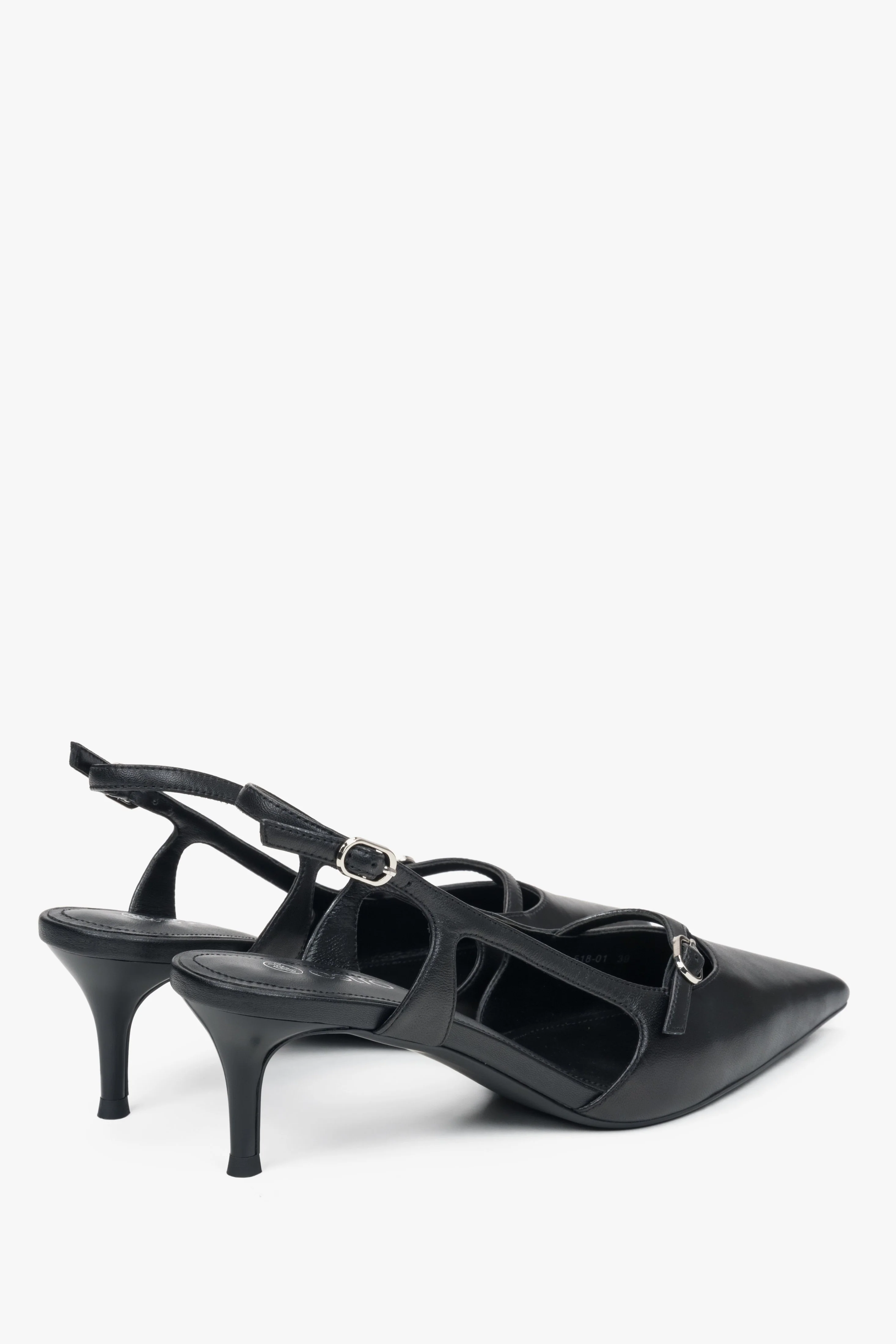 Czarne czółenka na niskim obcasie typu slingback ze skóry naturalnej Estro ER00116276 - Image 5