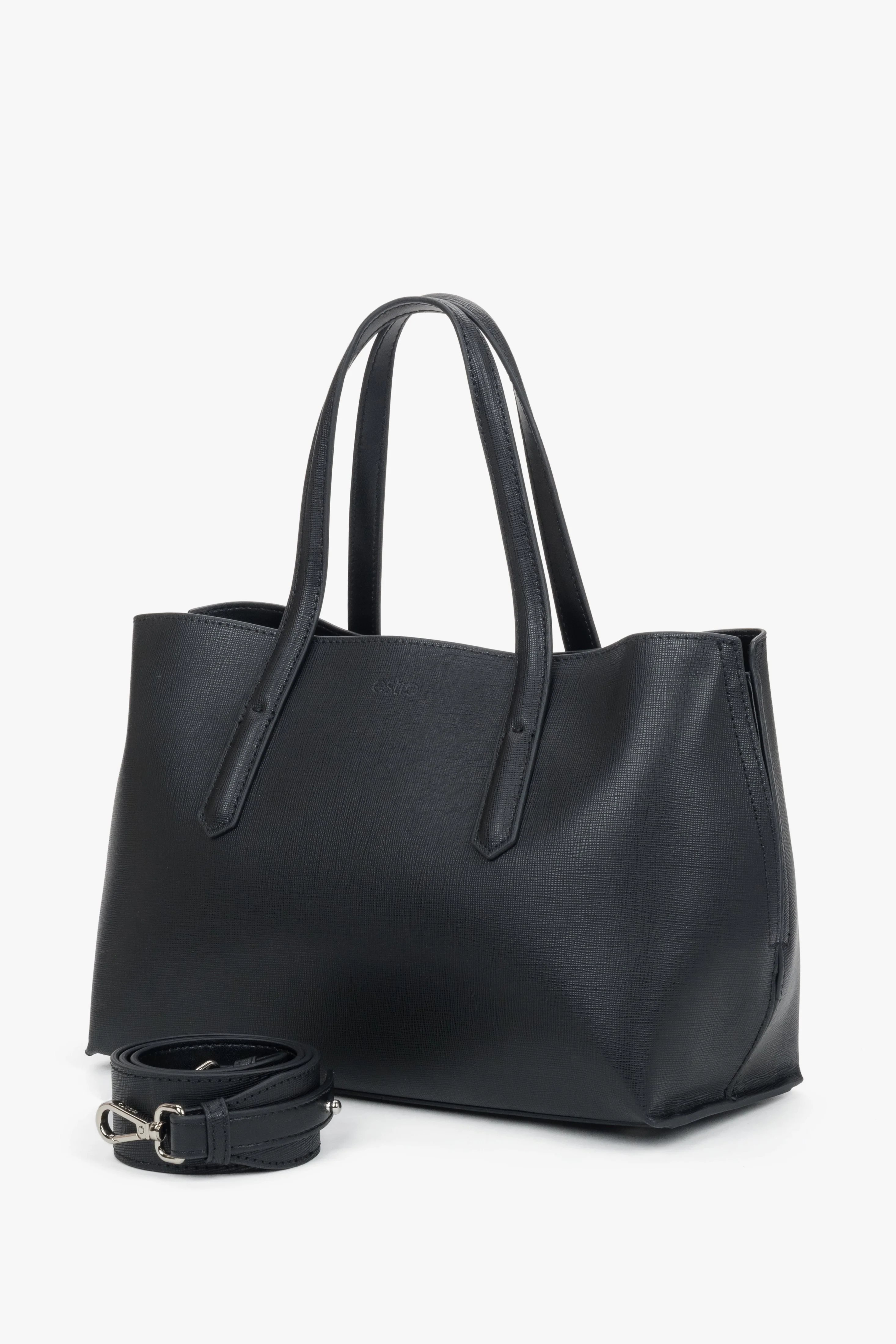 Czarna elegancka torebka damska typu tote ze skóry naturalnej Estro ER00119140 - Image 2