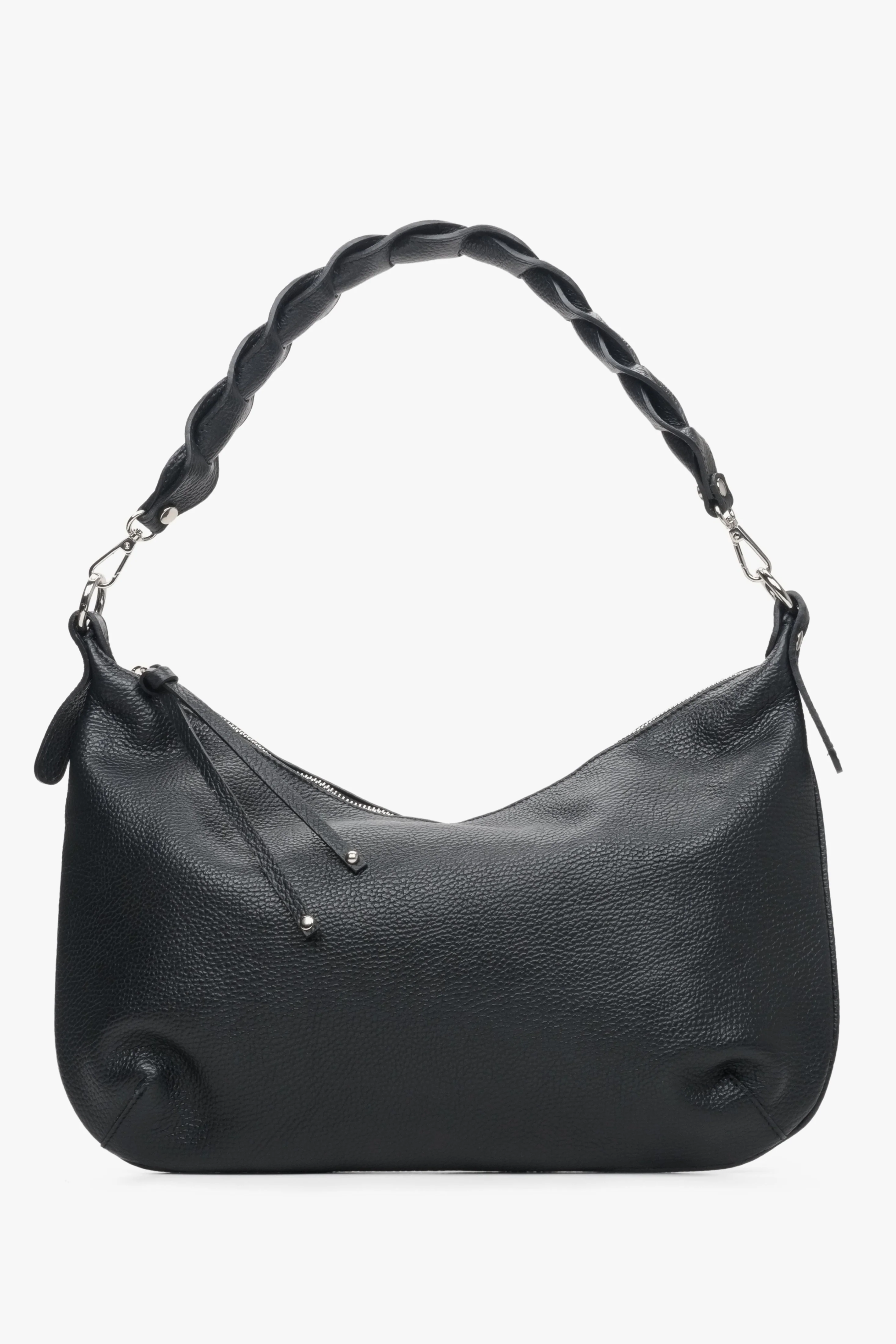 Czarna torebka damska typu shoulder bag z włoskiej skóry naturalnej Estro ER00113001 - Image 2