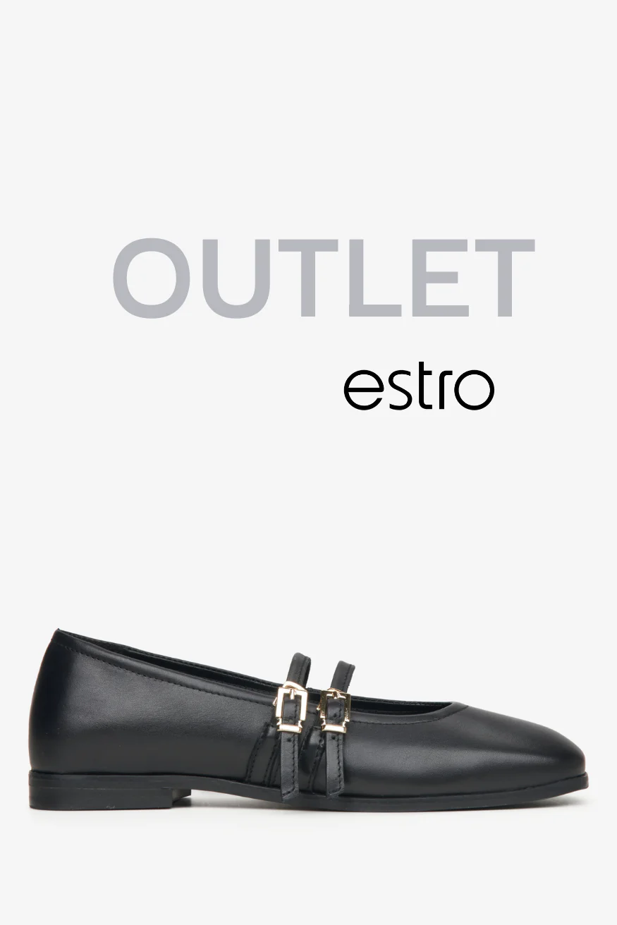Czarne baleriny damskie ze sprzączką z włoskiej skóry naturalnej Premium Estro OUTLET