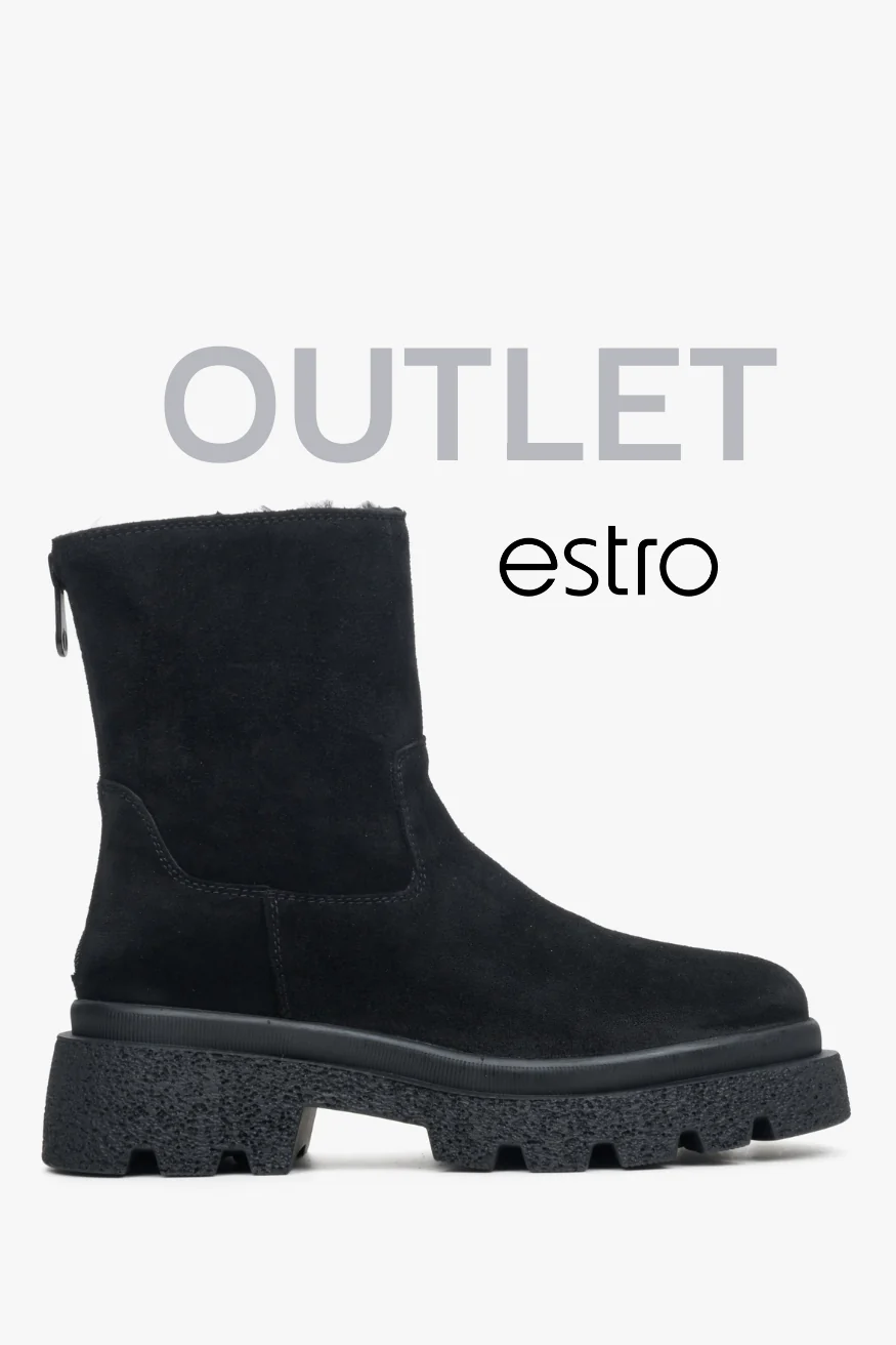 Czarne botki damskie na zimę z weluru naturalnego Estro OUTLET