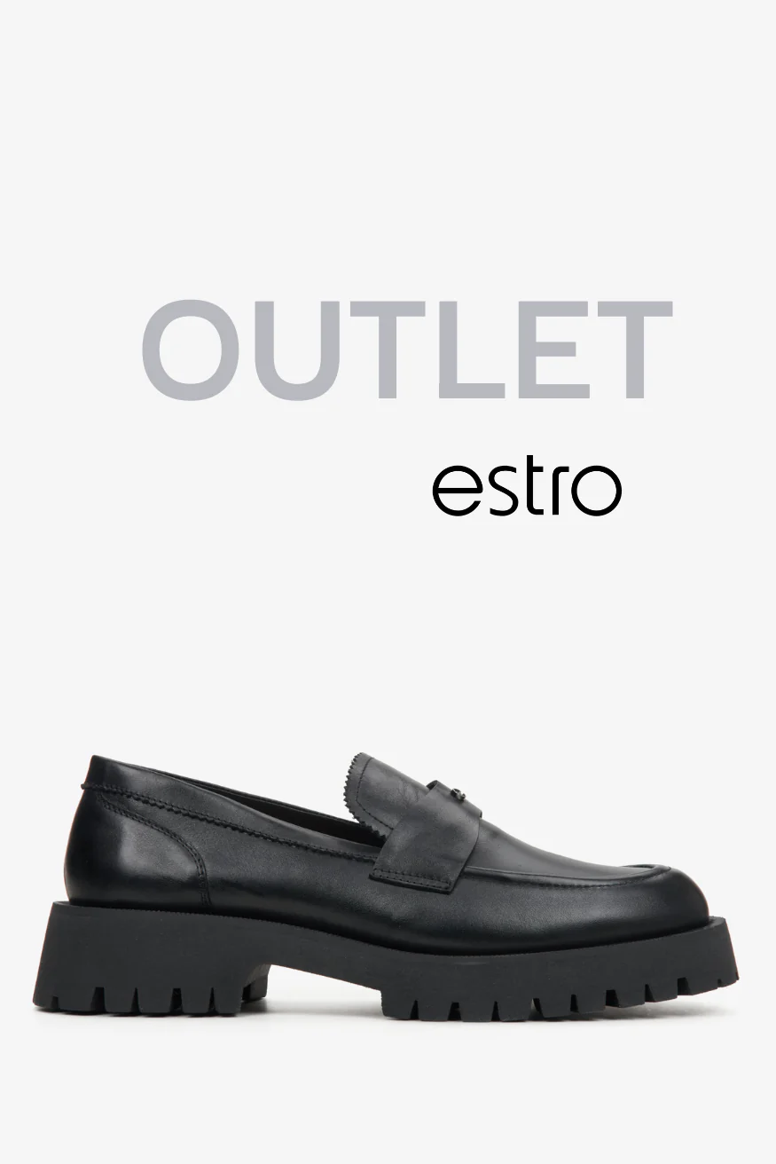 Czarne loafersy damskie na masywnej podeszwie z włoskiej skóry naturalnej Premium Estro OUTLET