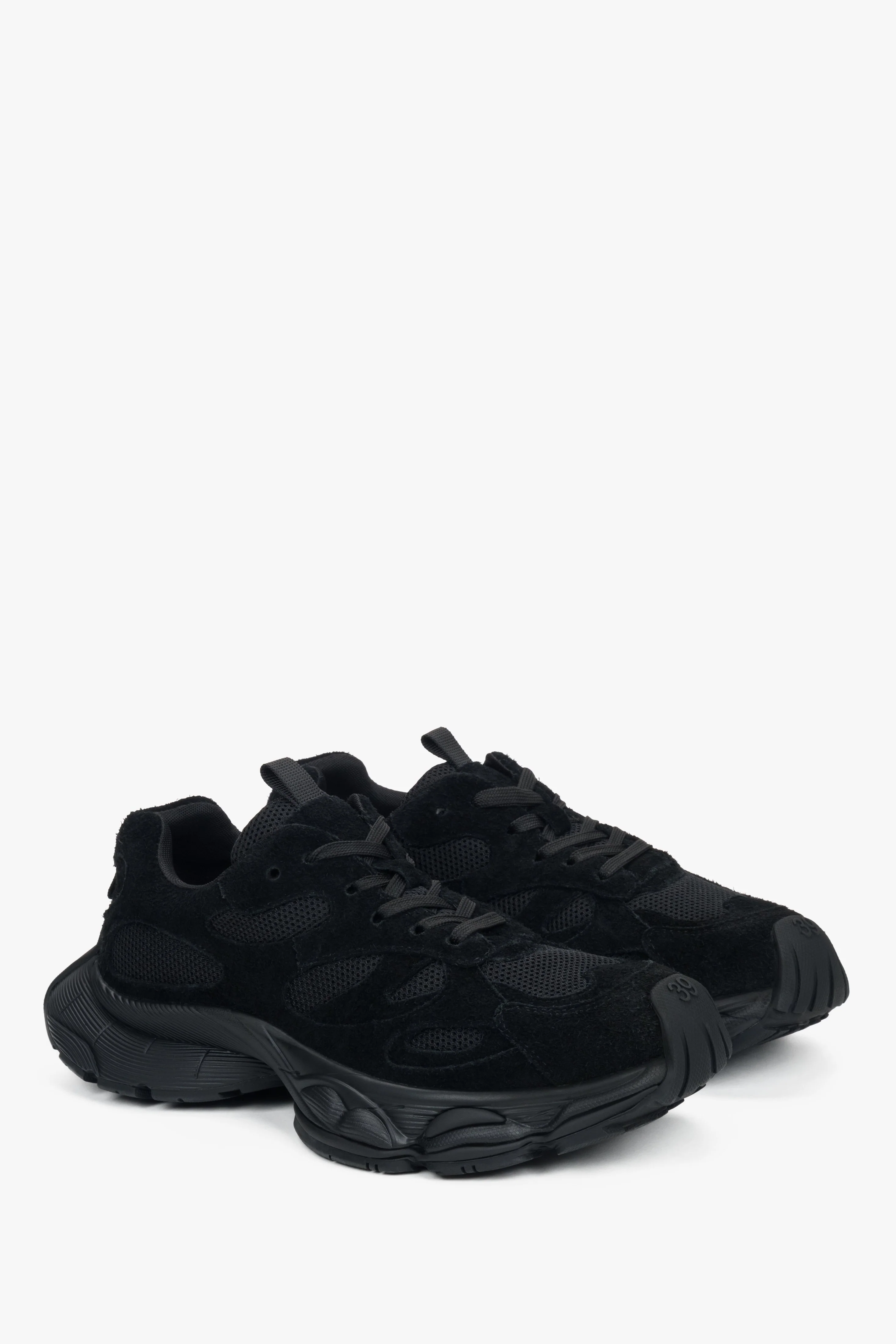 Czarne sneakersy damskie z miękkiego weluru na sprężystej platformie ES8 ER00118869 - Image 3