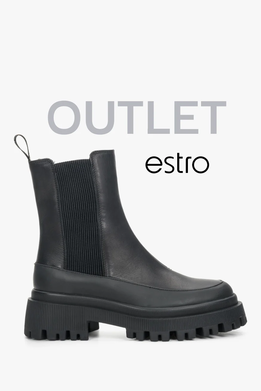 Czarne sztyblety damskie na platformie z włoskiej skóry naturalnej Premium Estro OUTLET