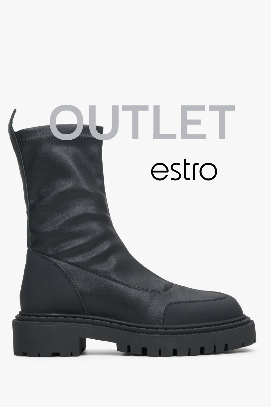 Czarne wsuwane botki damskie z elastyczną cholewką z włoskiej skóry naturalnej Estro OUTLET