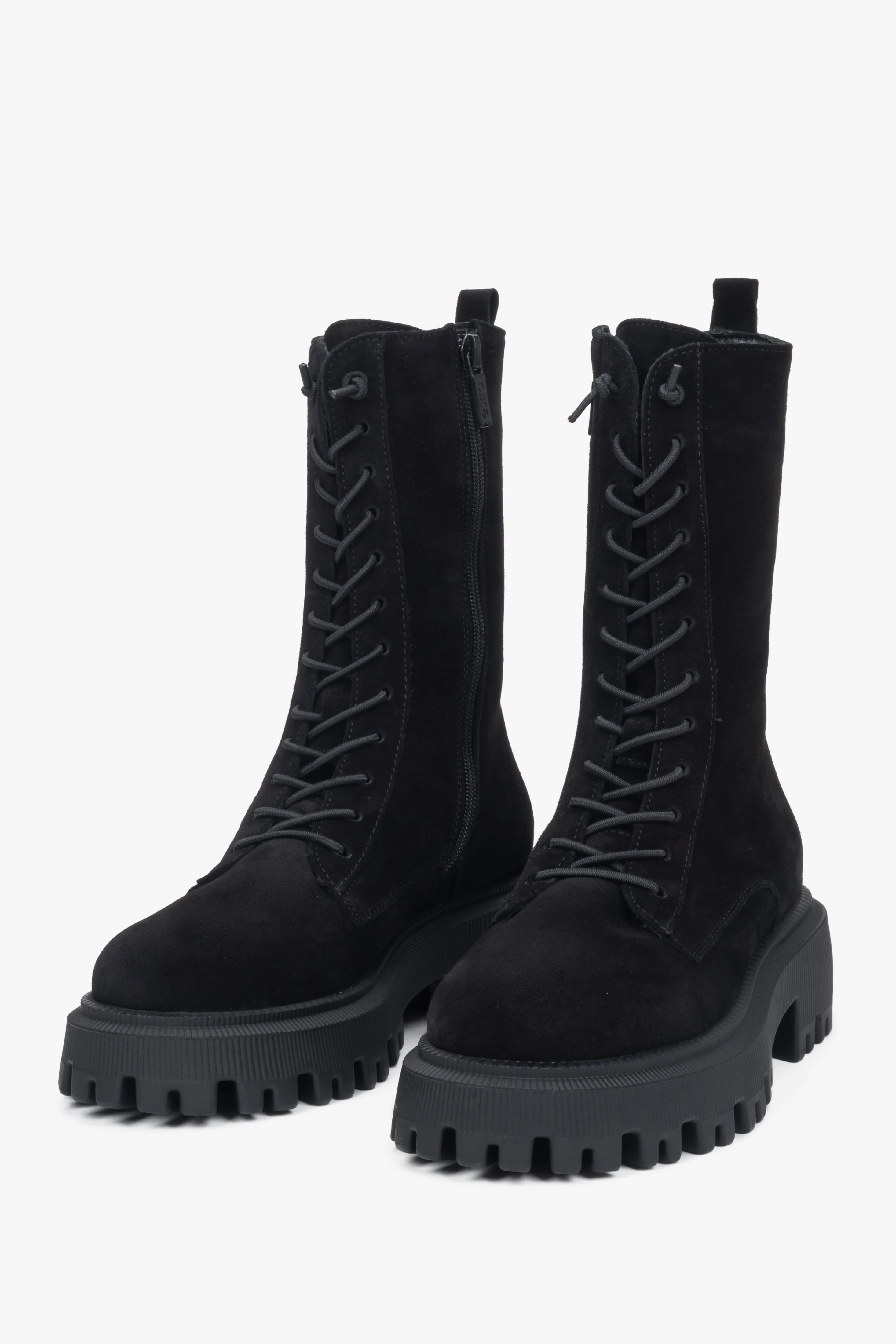 Czarne wysokie workery damskie z włoskiego weluru naturalnego Premium Estro OUTLET - Image 3