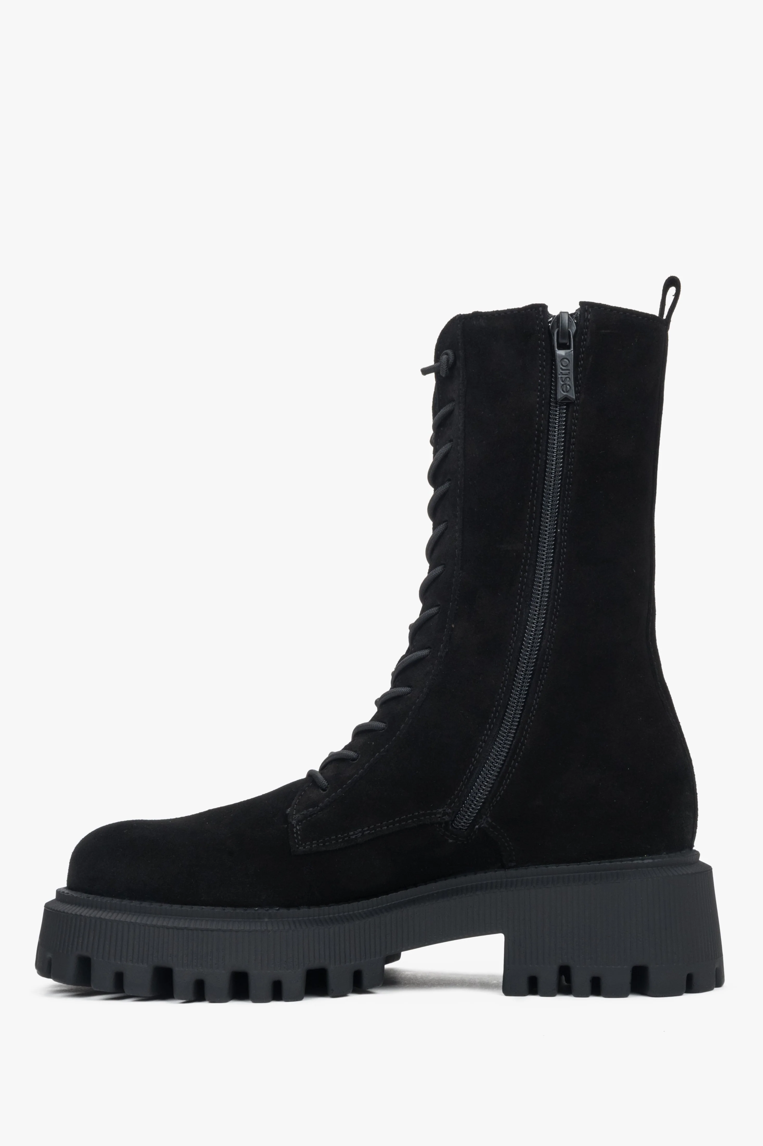 Czarne wysokie workery damskie z włoskiego weluru naturalnego Premium Estro OUTLET - Image 4
