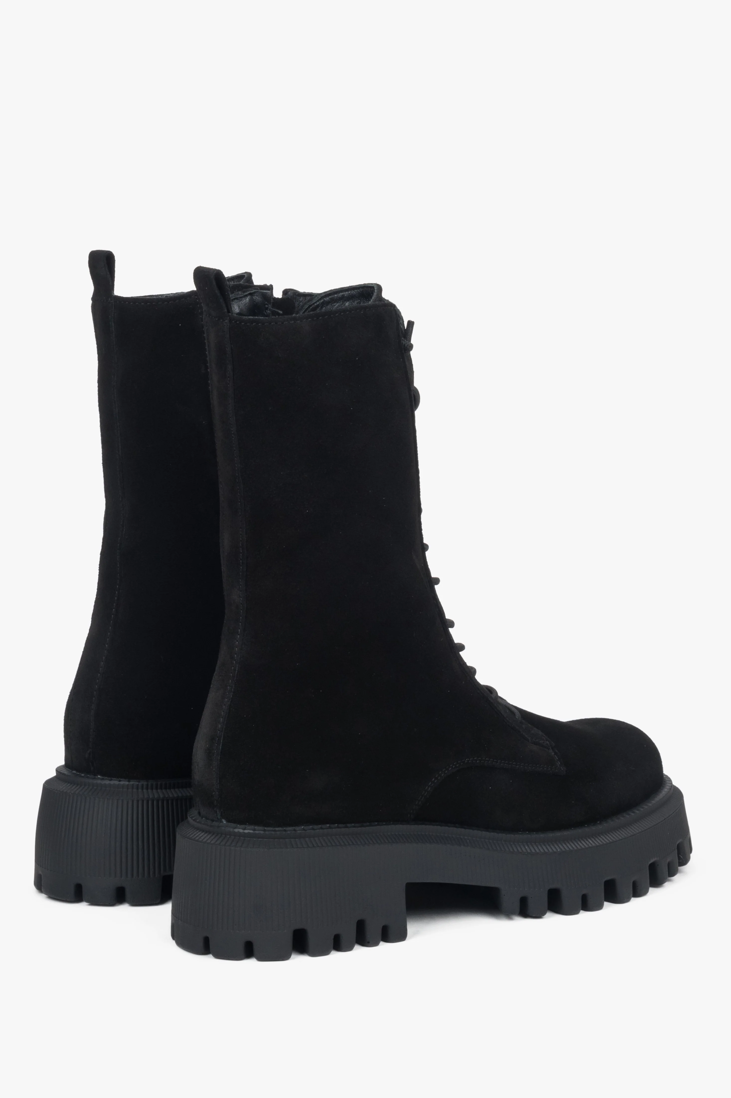 Czarne wysokie workery damskie z włoskiego weluru naturalnego Premium Estro OUTLET - Image 5
