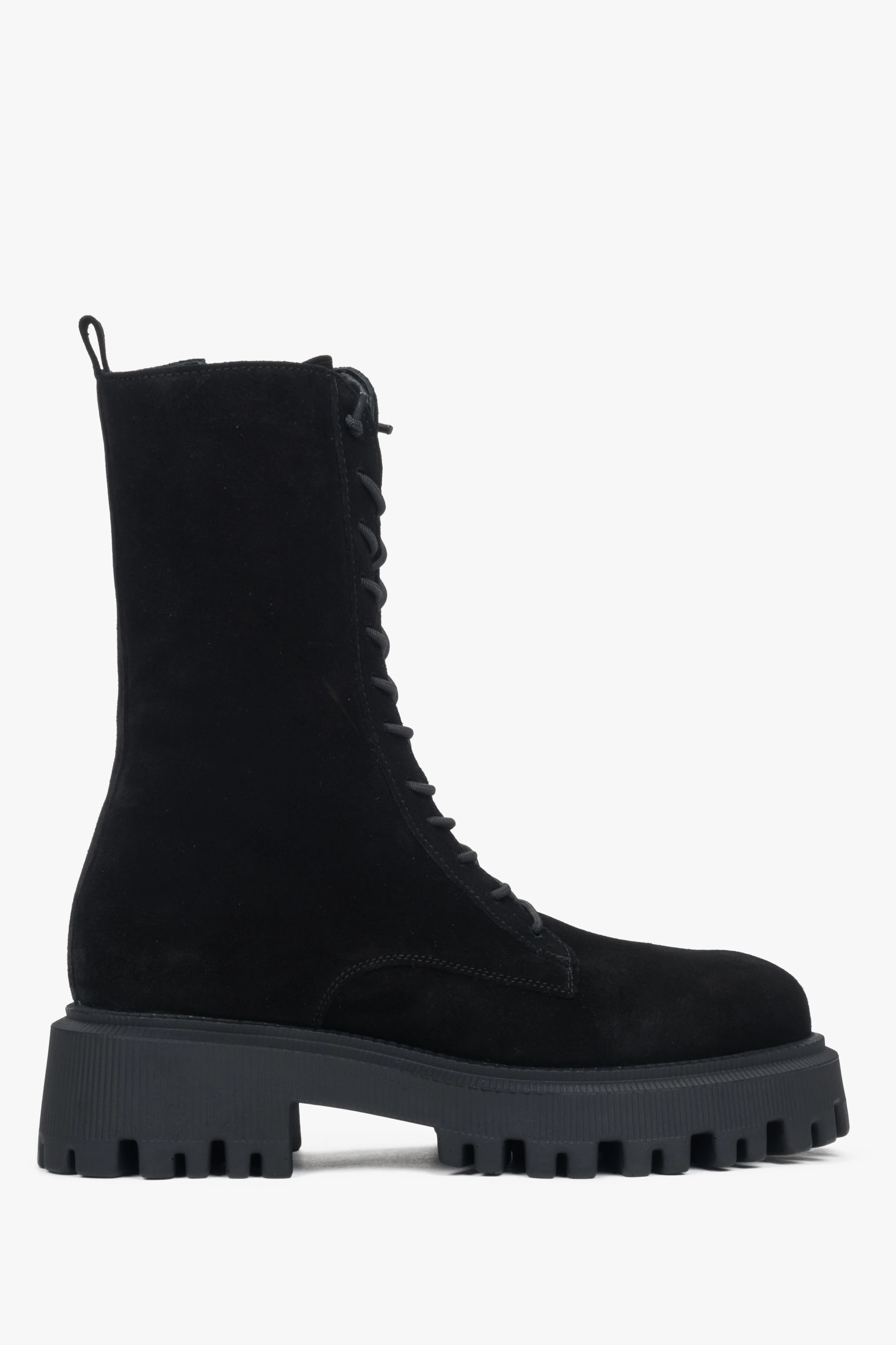 Czarne wysokie workery damskie z włoskiego weluru naturalnego Premium Estro OUTLET - Image 8