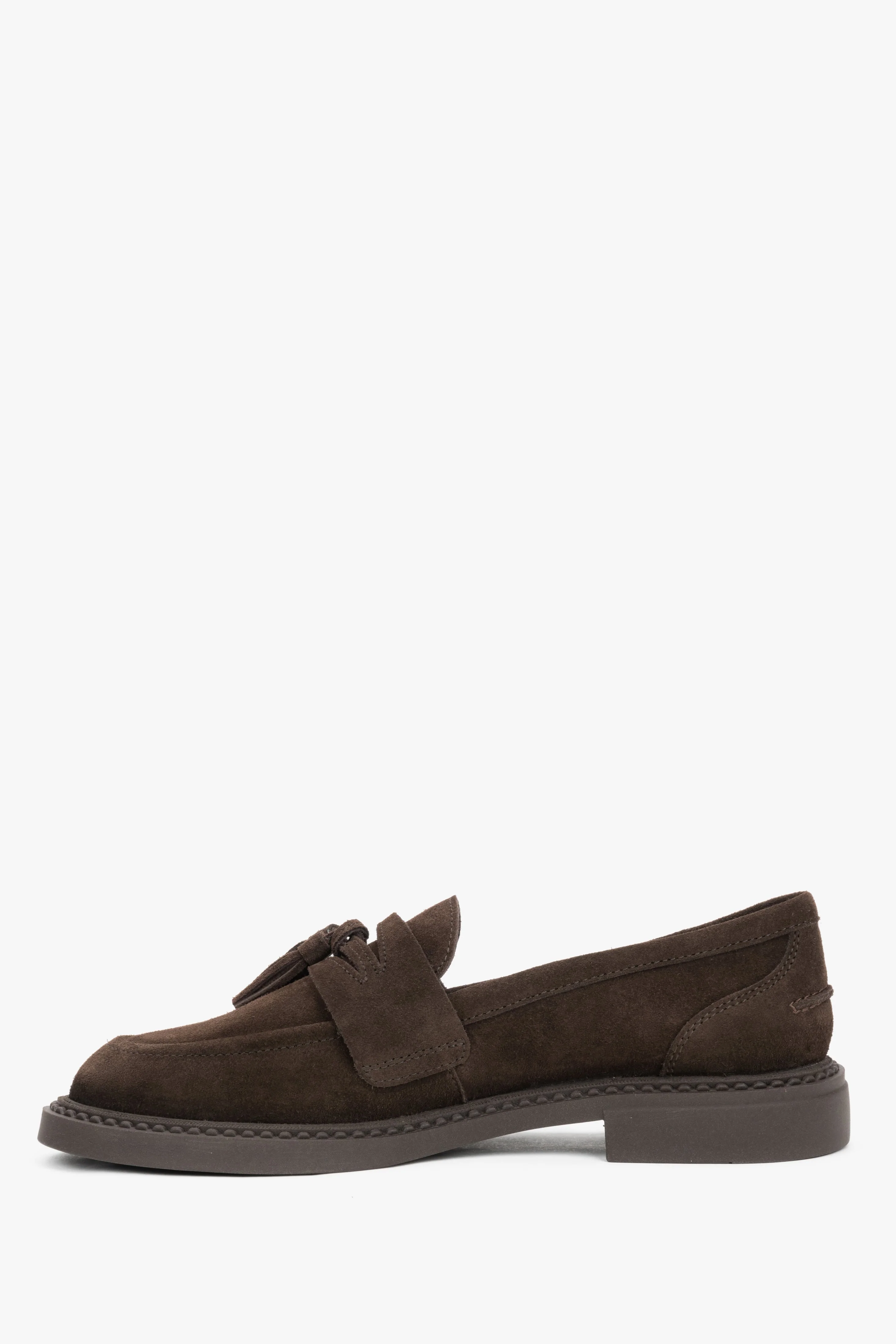 Czekoladowe loafersy damskie z chwostem z włoskiego weluru naturalnego Premium Estro ER00119923 - Image 3