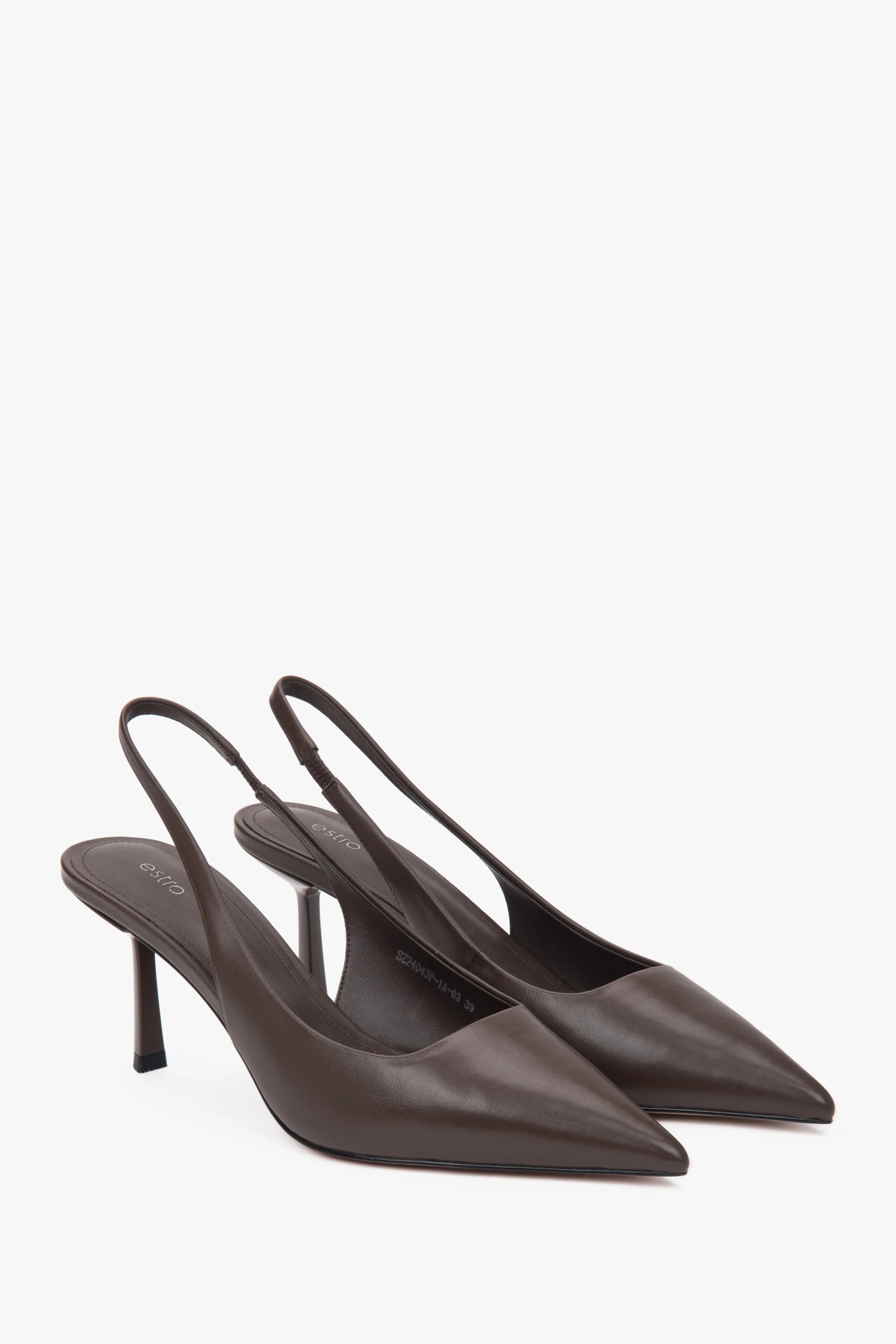 Ciemnobrązowe czółenka damskie typu slingback na wysokim obcasie Estro ER00116974 - Image 2