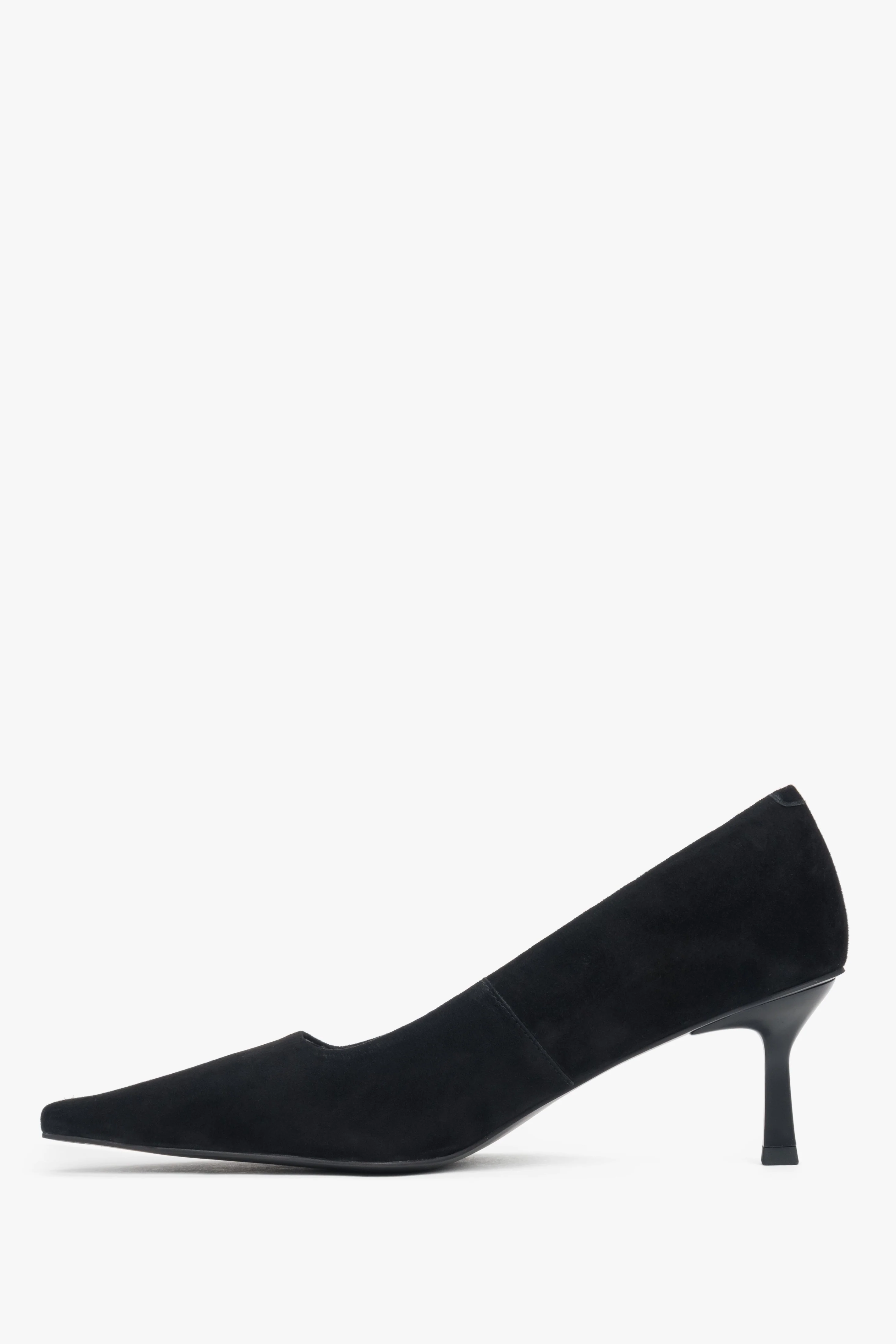 Czarne buty damskie na obcasie z czubkiem w szpic z miękkiego weluru naturalnego Estro ER00118177 - Image 3