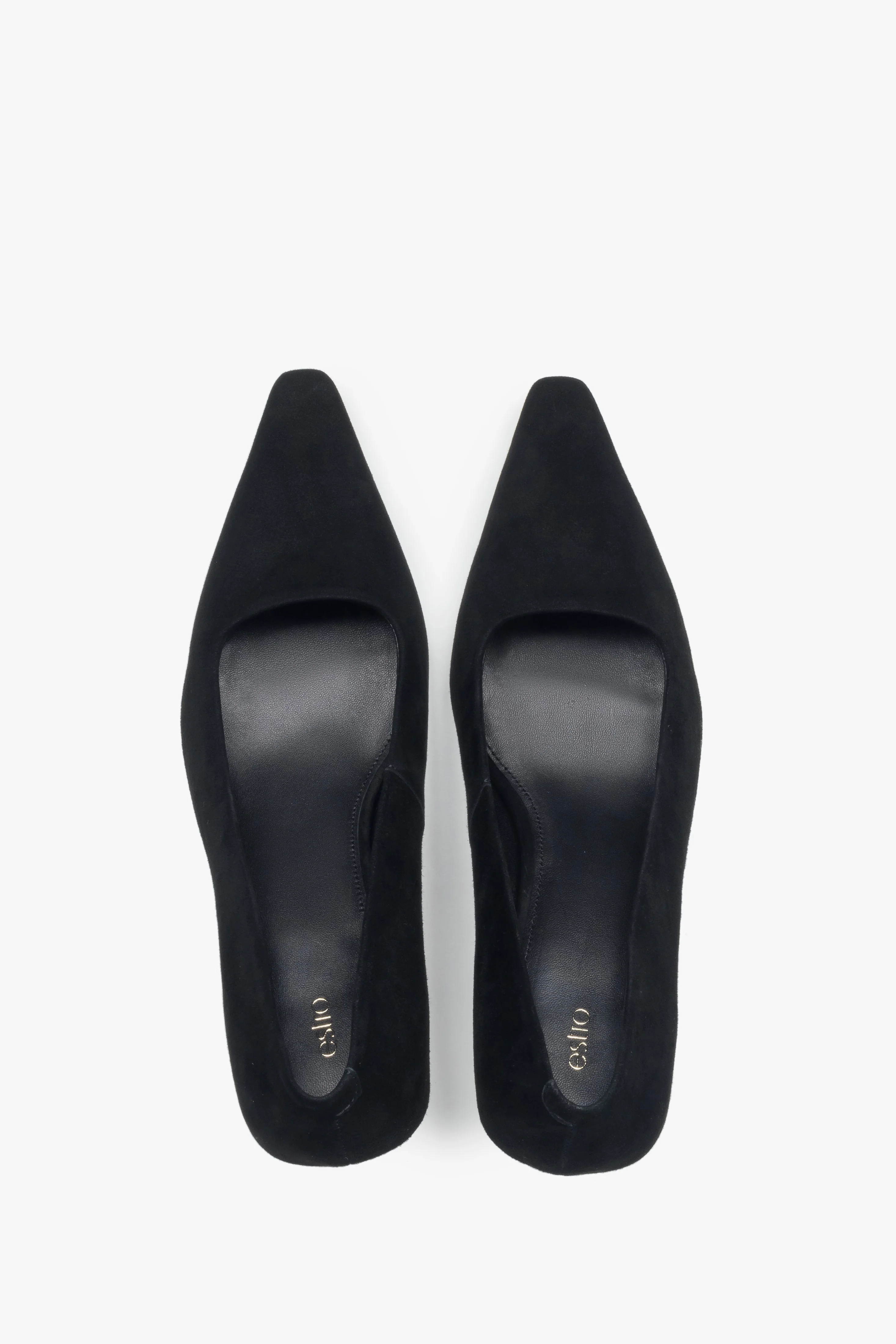 Czarne buty damskie na obcasie z czubkiem w szpic z miękkiego weluru naturalnego Estro ER00118177 - Image 4