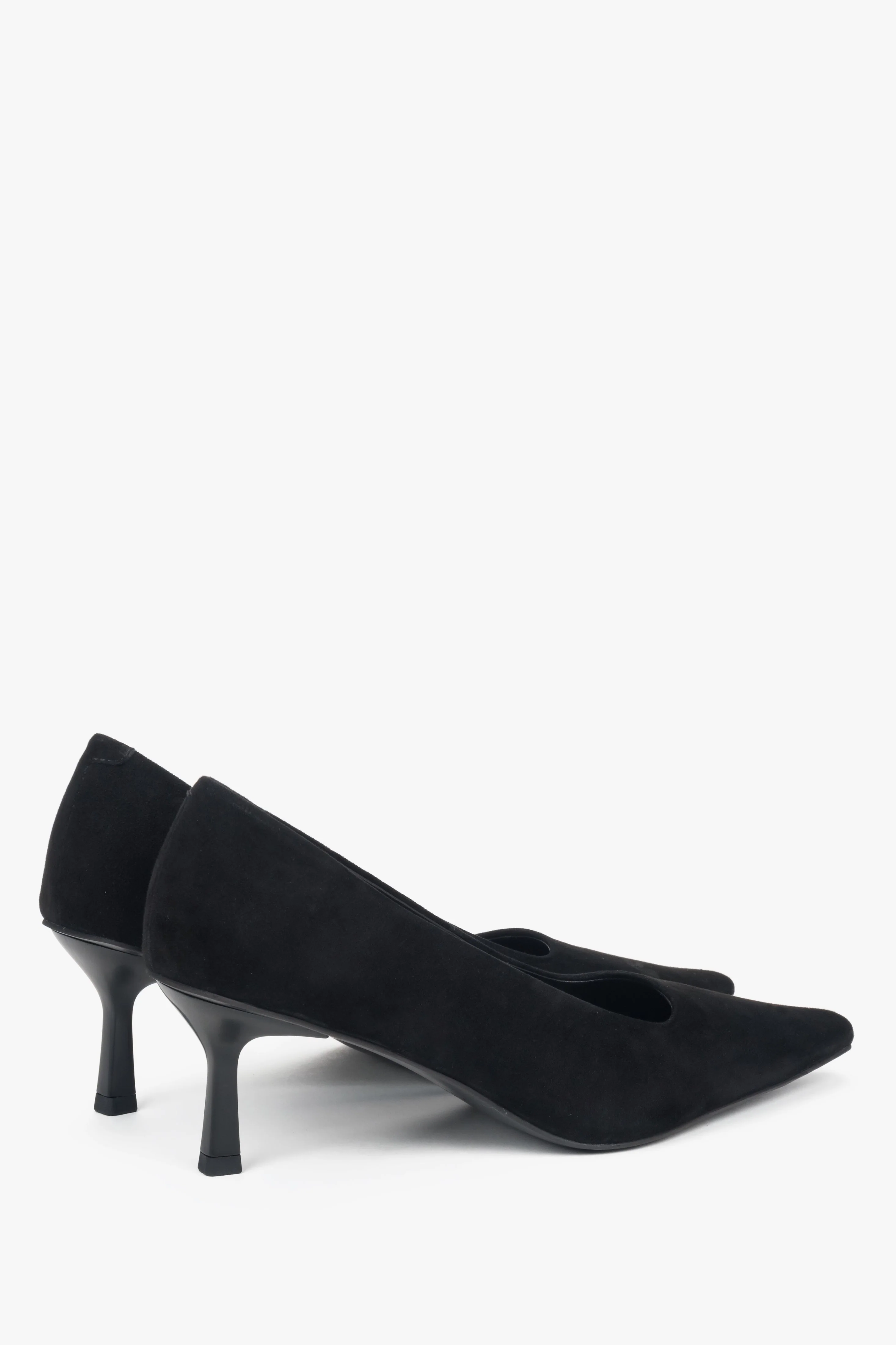 Czarne buty damskie na obcasie z czubkiem w szpic z miękkiego weluru naturalnego Estro ER00118177 - Image 5