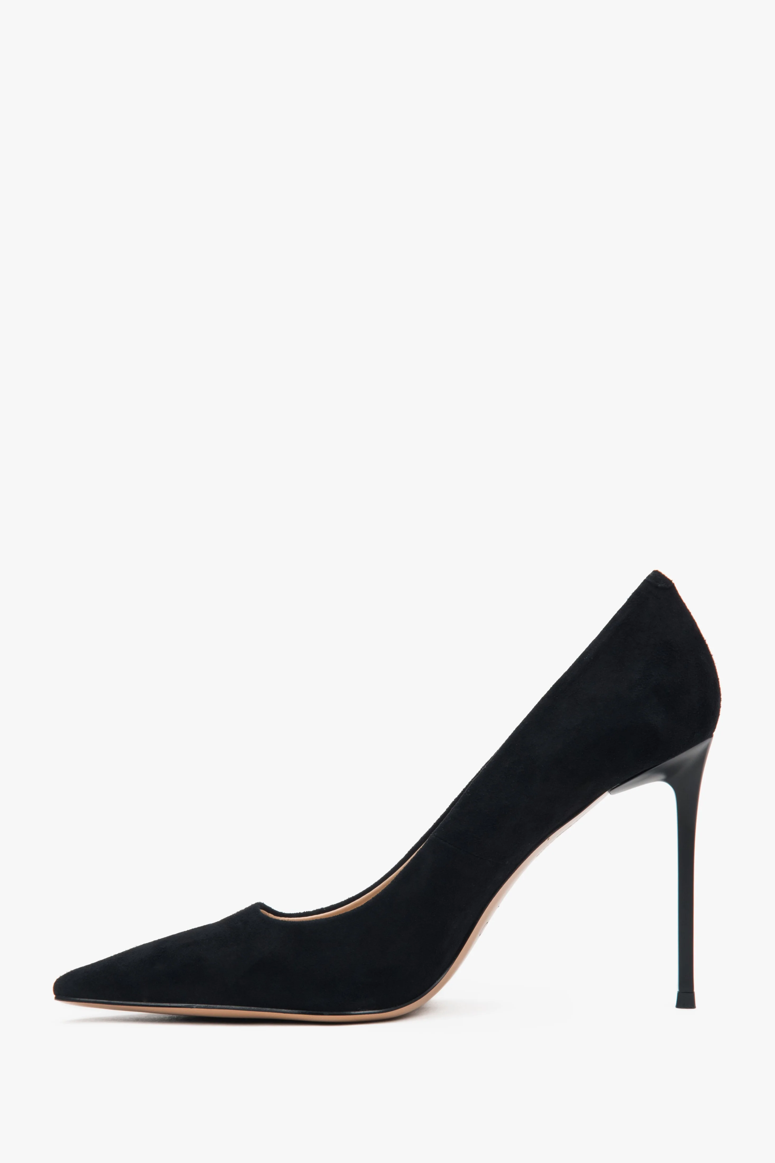 Czarne buty damskie na obcasie z weluru naturalnego Estro ER00117236 - Image 3