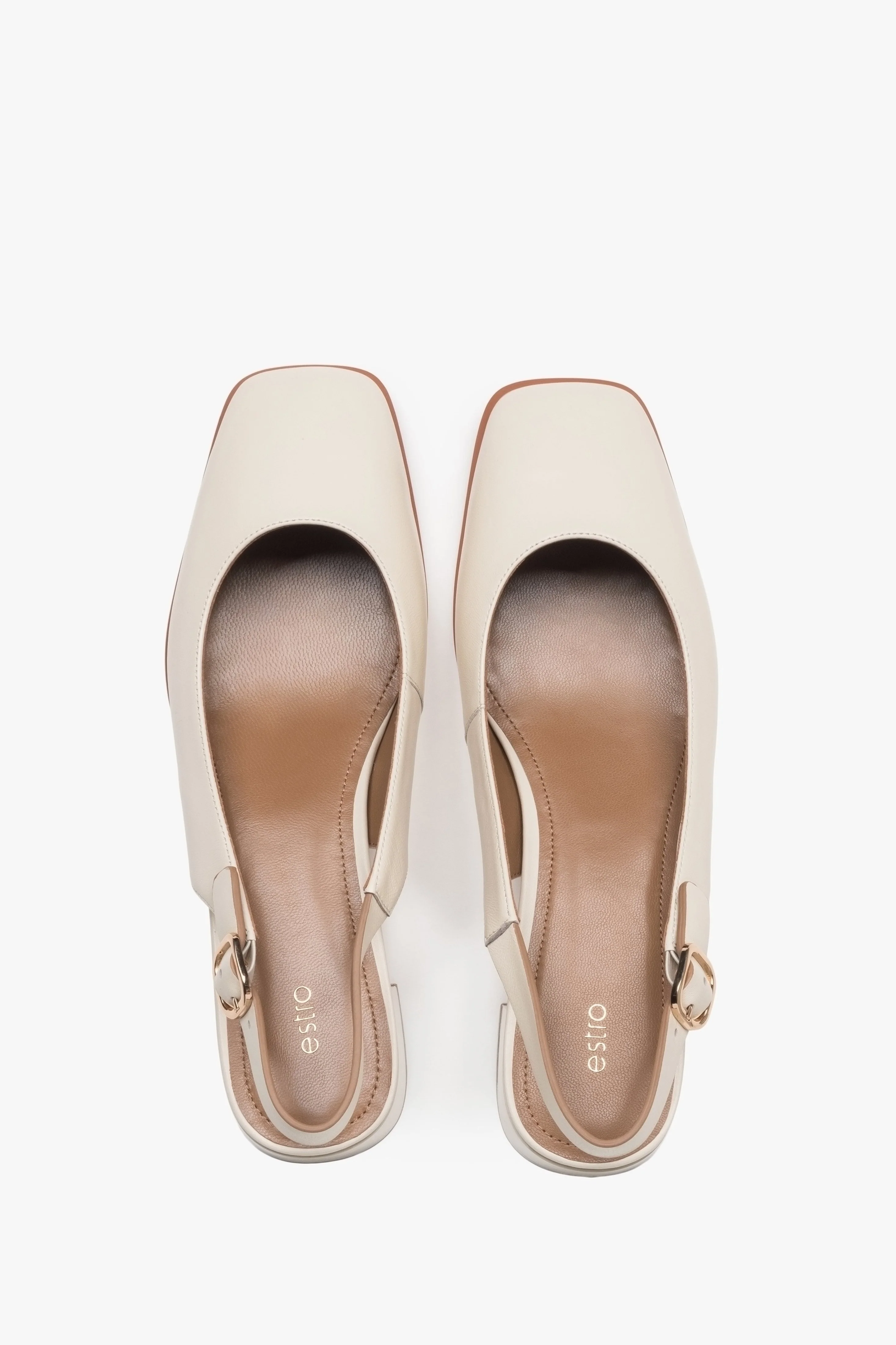 Jasnobeżowe czółenka damskie typu slingback na niskim obcasie Estro ER00116970 - Image 4