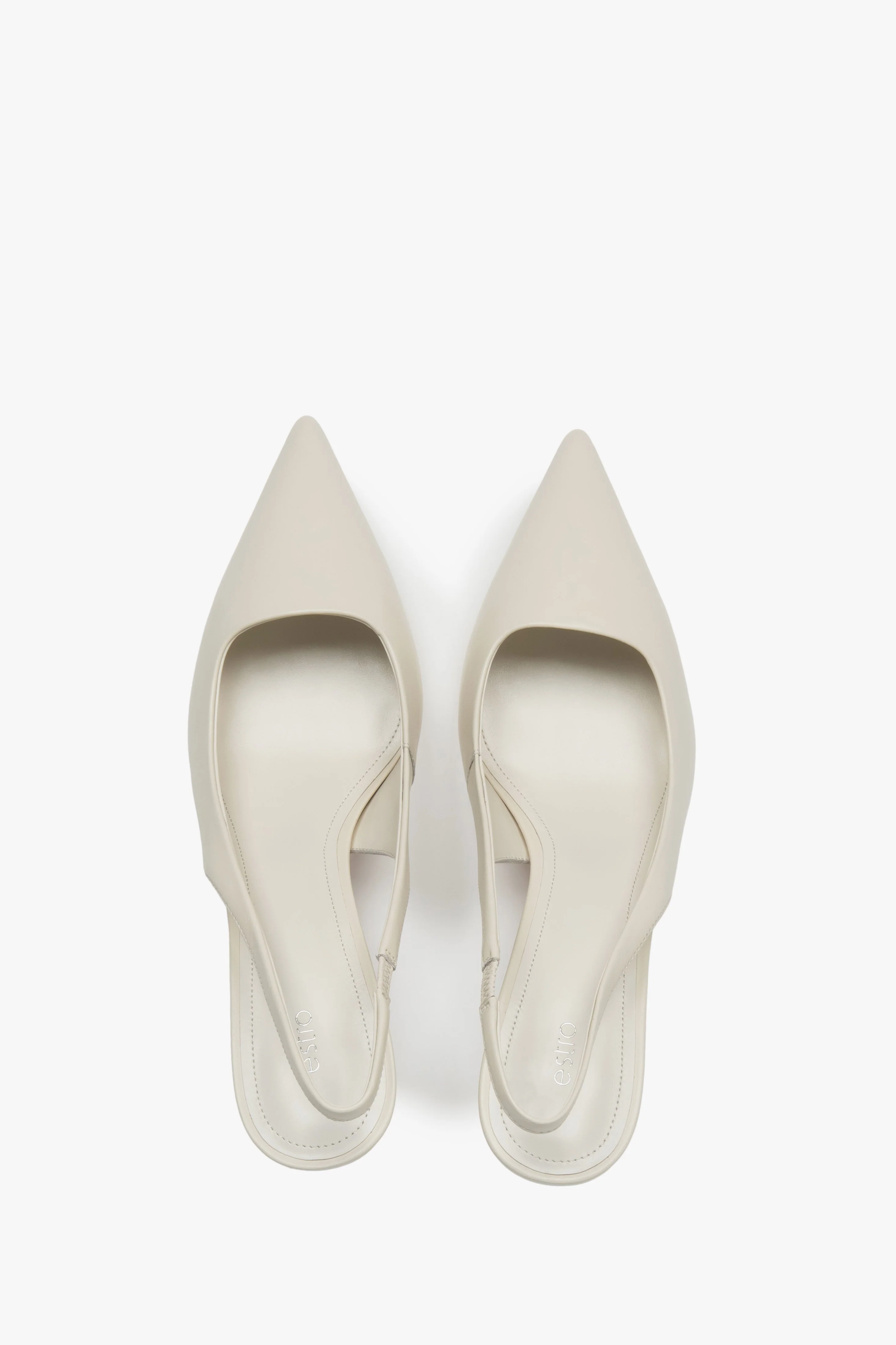Jasnobeżowe czółenka damskie typu slingback na wysokim obcasie Estro ER00116973 - Image 4