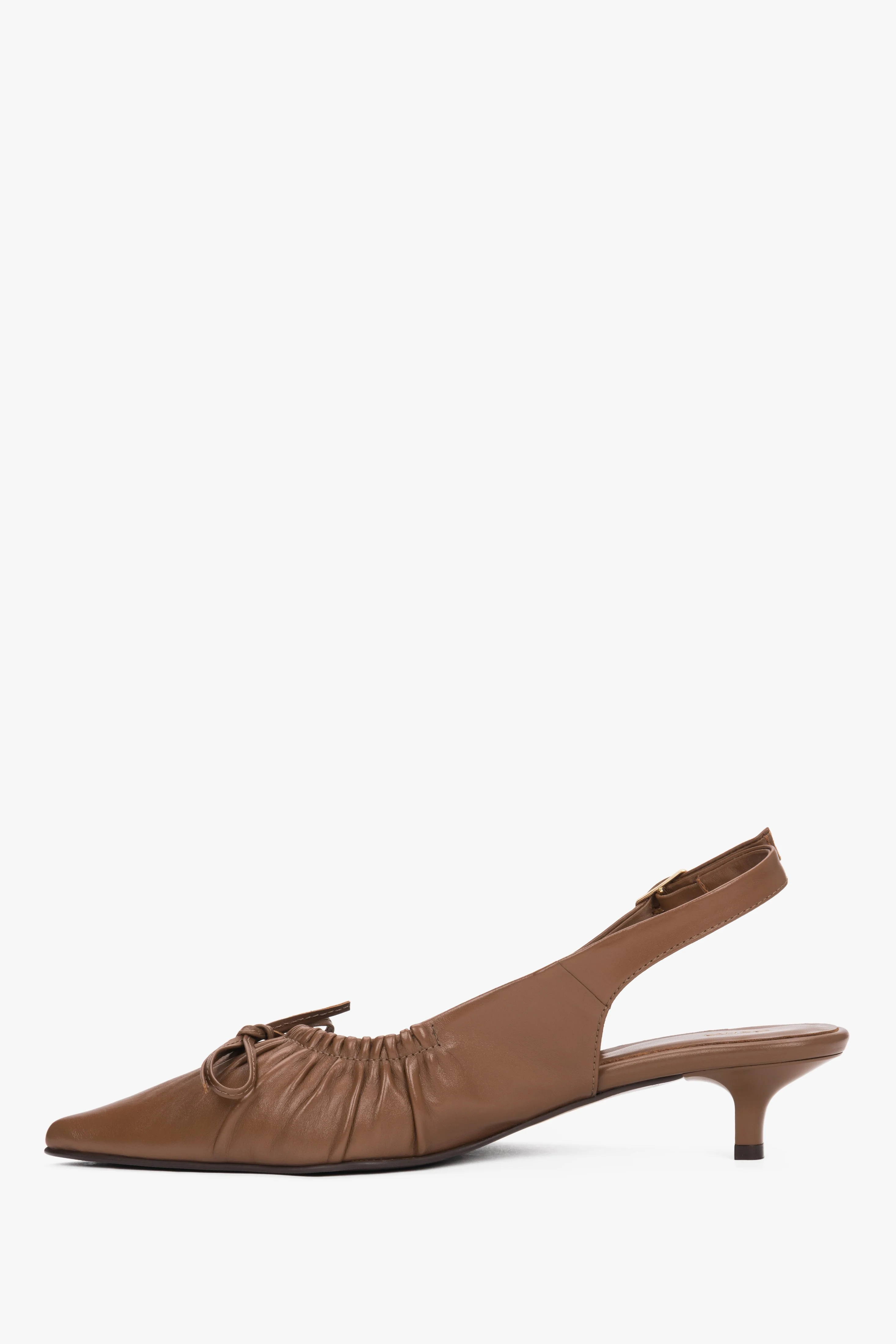 Brązowe skórzane czółenka damskie z odkrytą piętą na obcasie typu kitten heel Estro ER00119819 - Image 6