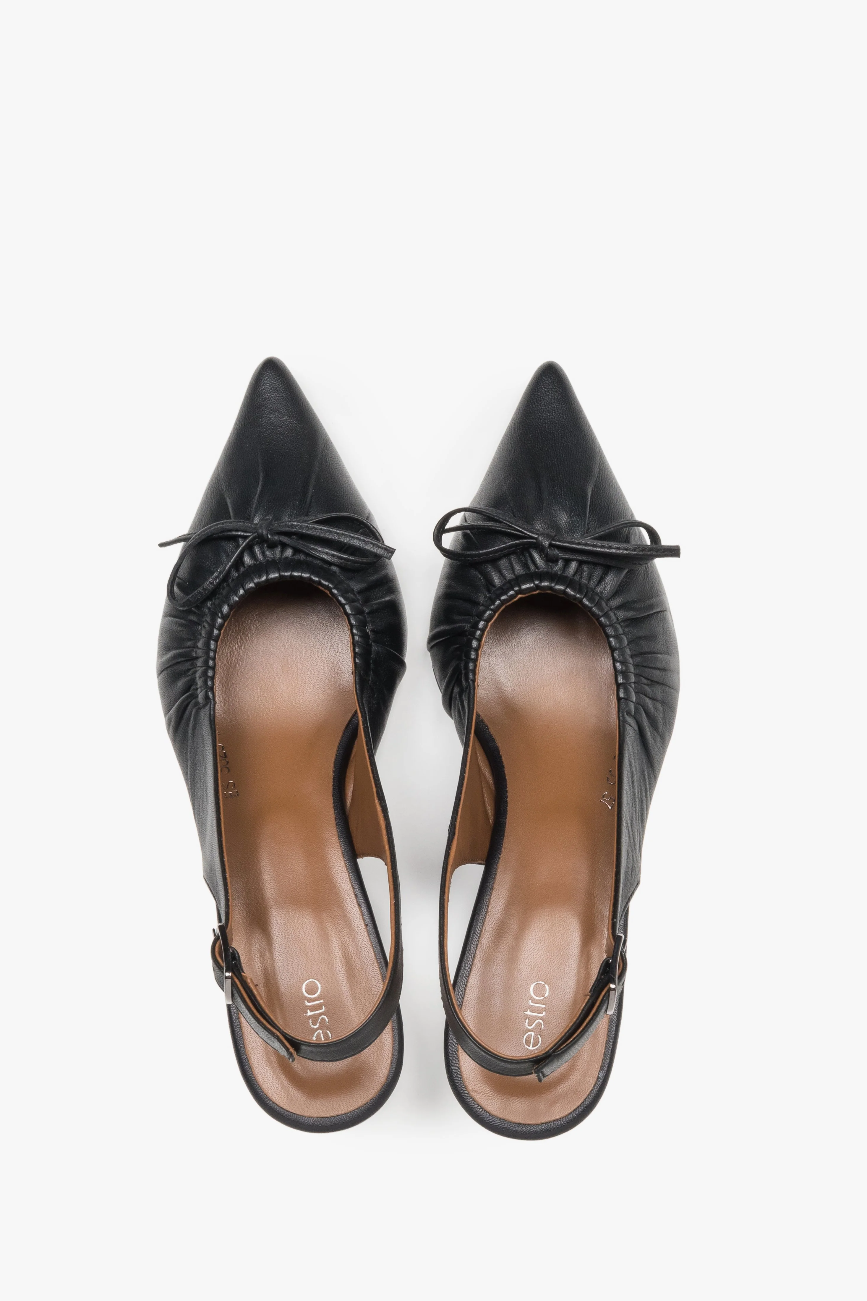 Czarne skórzane czółenka damskie z odkrytą piętą na obcasie typu kitten heel Estro ER00119767 - Image 4