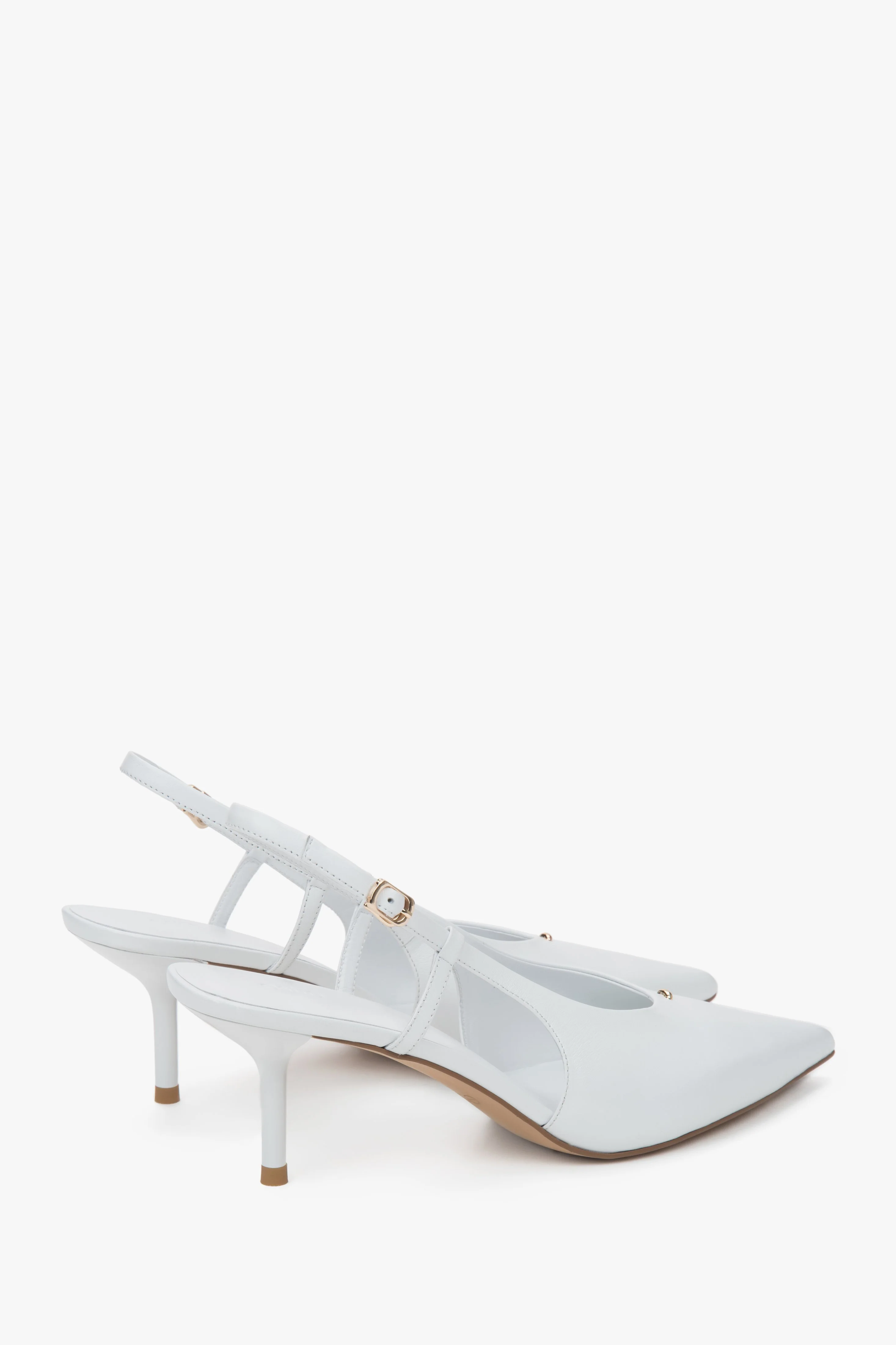 Białe czółenka damska z odkrytą piętą typu slingback na stabilnej szpilce Estro ER00116920 - Image 5