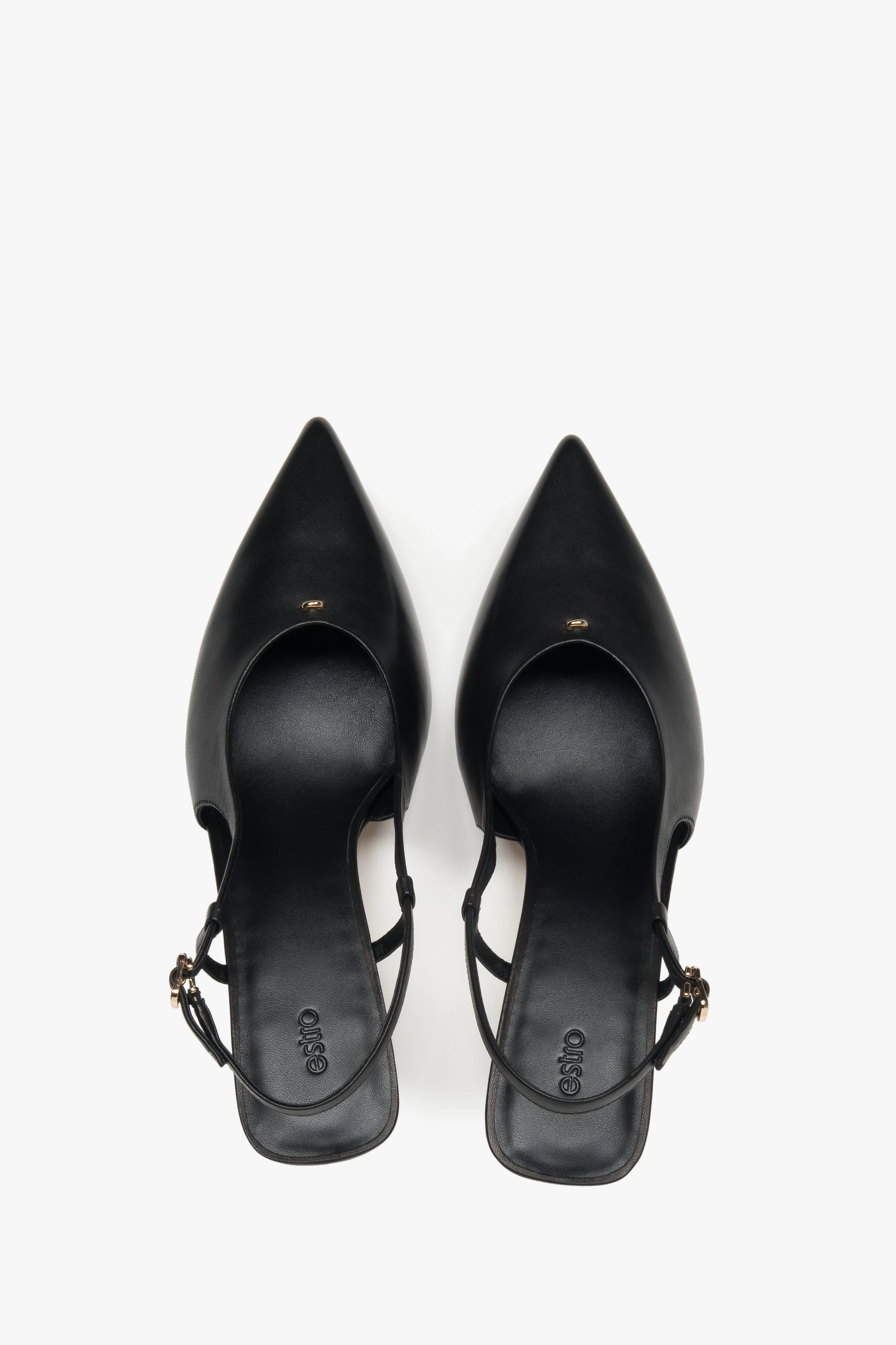 Czarne czółenka damska z odkrytą piętą typu slingback na stabilnej szpilce Estro ER00116919 - Image 4